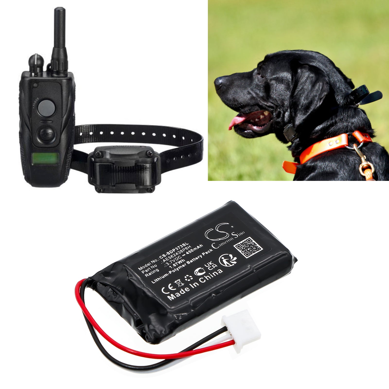 3.7V, Li-Polymer, 450mAh, Battery fits Dogtra Transmitter 280C, Transmitter IQ, 1.67Wh Dog Collar Cameron Sino Technology Limited