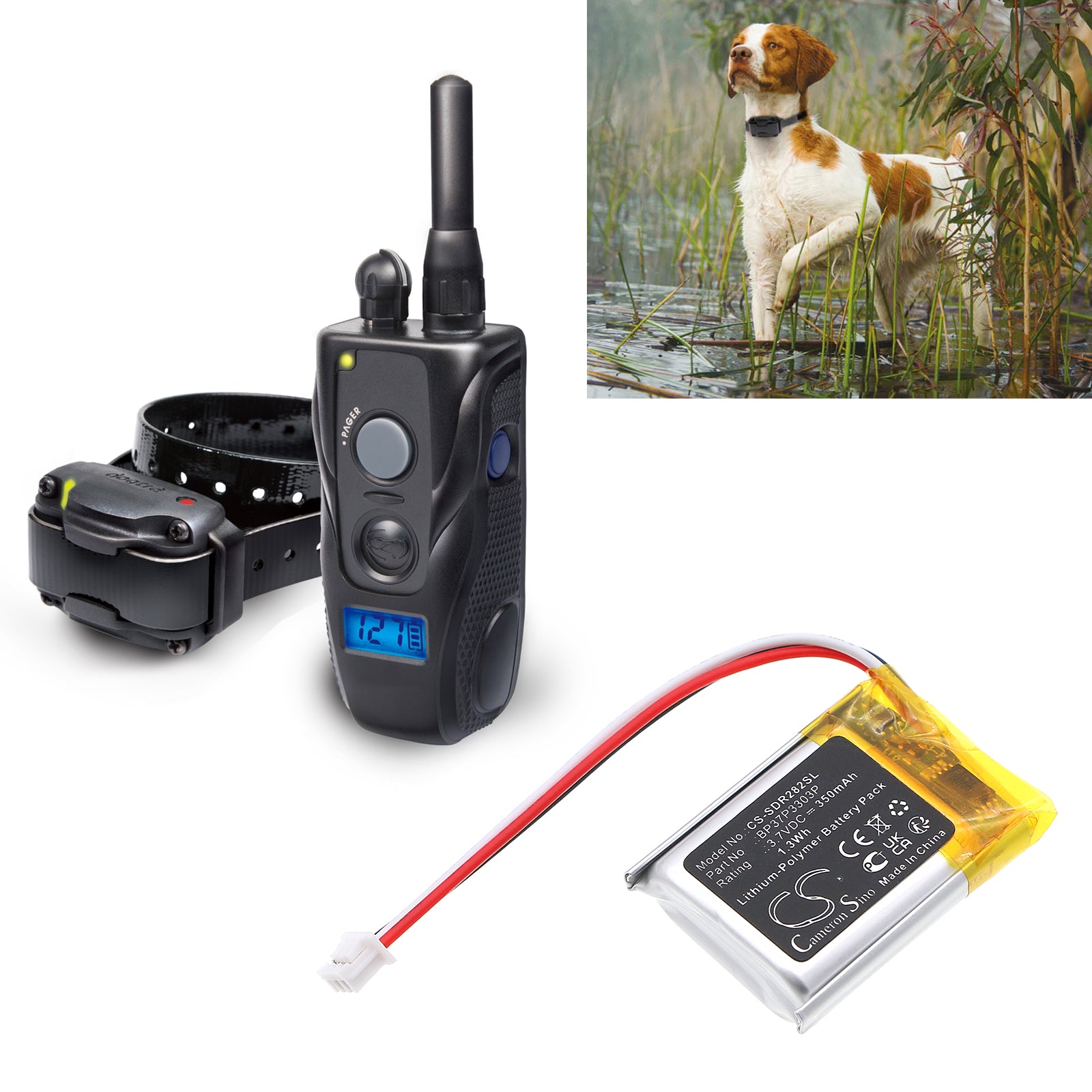 3.7V, Li-Polymer, 350mAh, Battery fits Dogtra 280C Receiver, 282C Receiver, 1.3Wh Dog Collar Cameron Sino Technology Limited