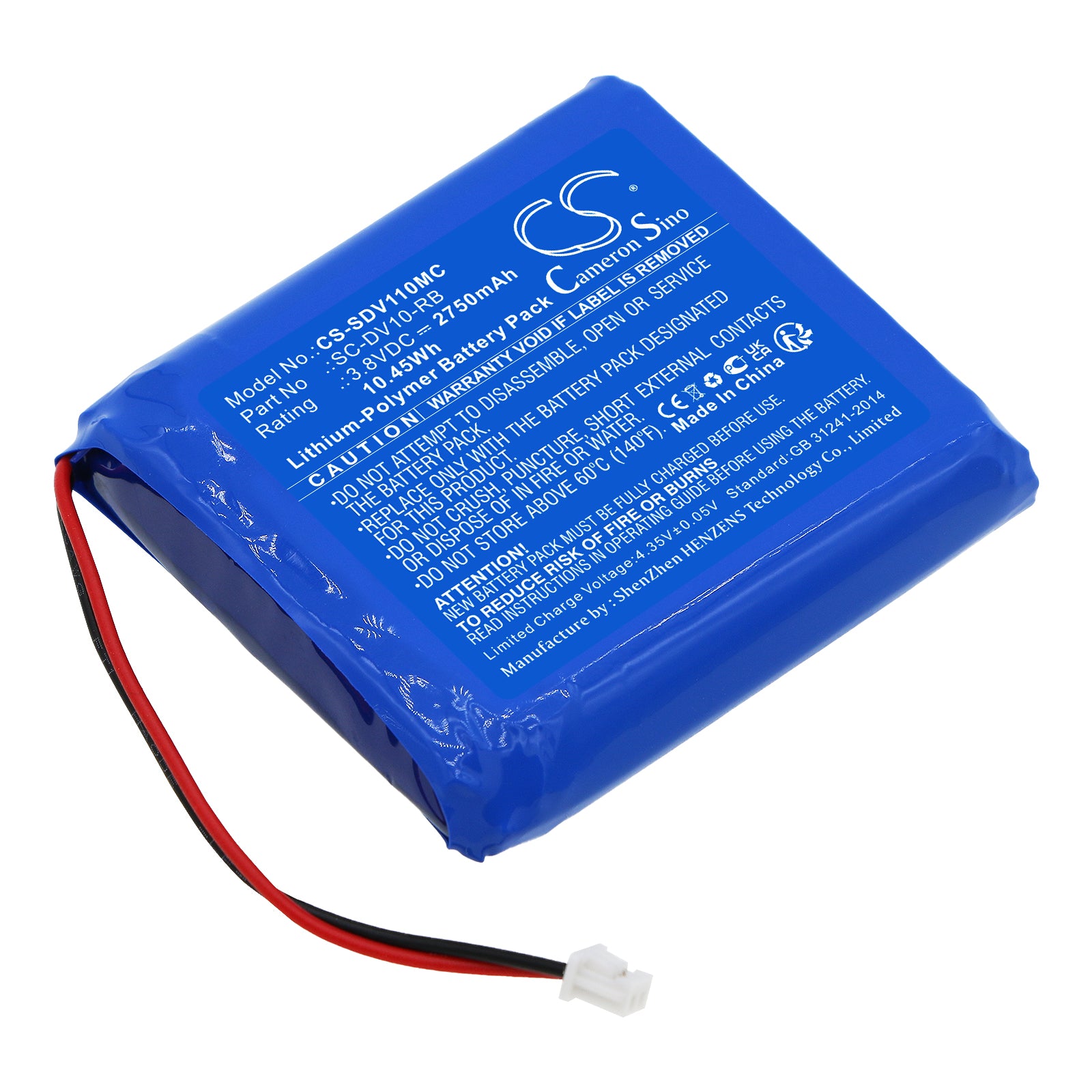 Li-Polymer, Body Camera Battery fits Pyle Prtppbcm22bat, Patroleyes Pe-dv1, 3.8V, 2750mAh Body Camera Cameron Sino Technology Limited