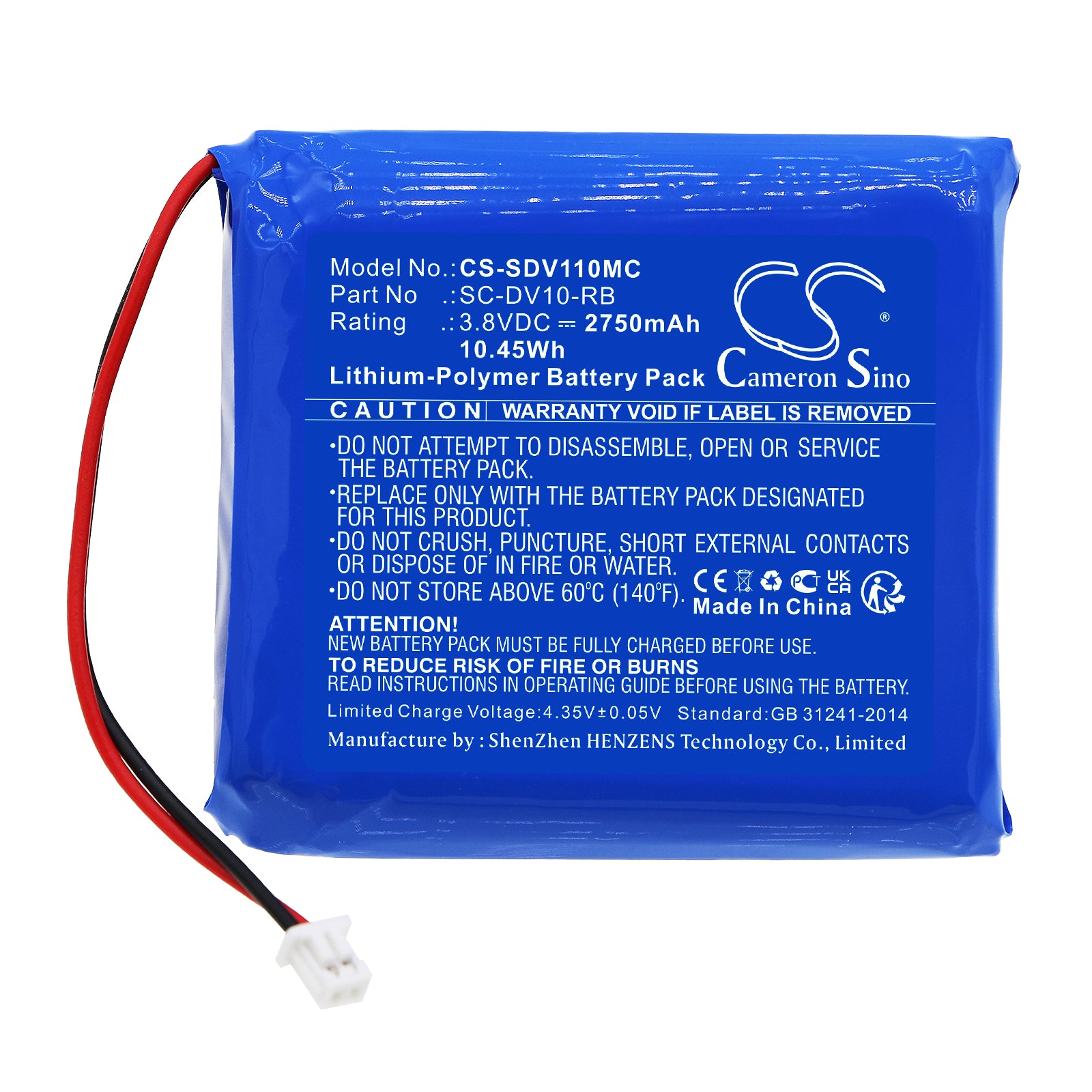 Li-Polymer, Body Camera Battery fits Pyle Prtppbcm22bat, Patroleyes Pe-dv1, 3.8V, 2750mAh Body Camera Cameron Sino Technology Limited