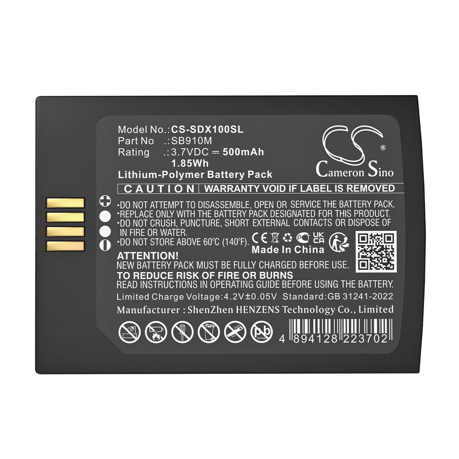 3.7V, Li-Polymer, 500mAh, Battery fits Shure ADX1M, ADX1M bodypack transmitter, 1.85Wh Transmitters & Receiver Cameron Sino Technology Limited