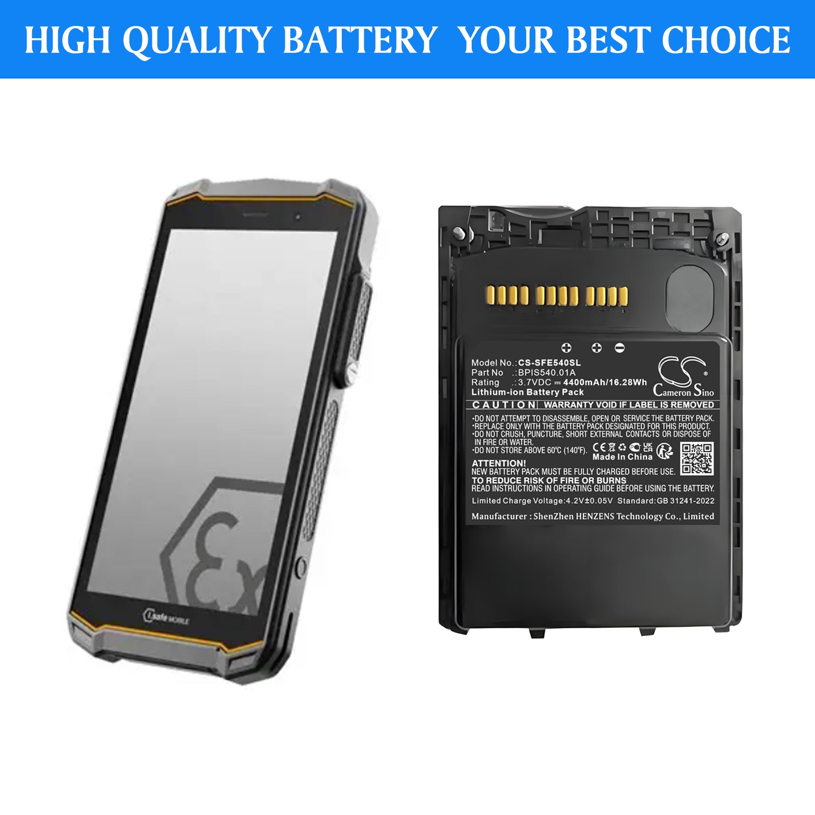 3.7V, Li-ion, 4400mAh, Battery fits i.safe Mobile BPIS540.2A, BPIS540.2N, 16.28Wh Barcode Scanner Cameron Sino Technology Limited