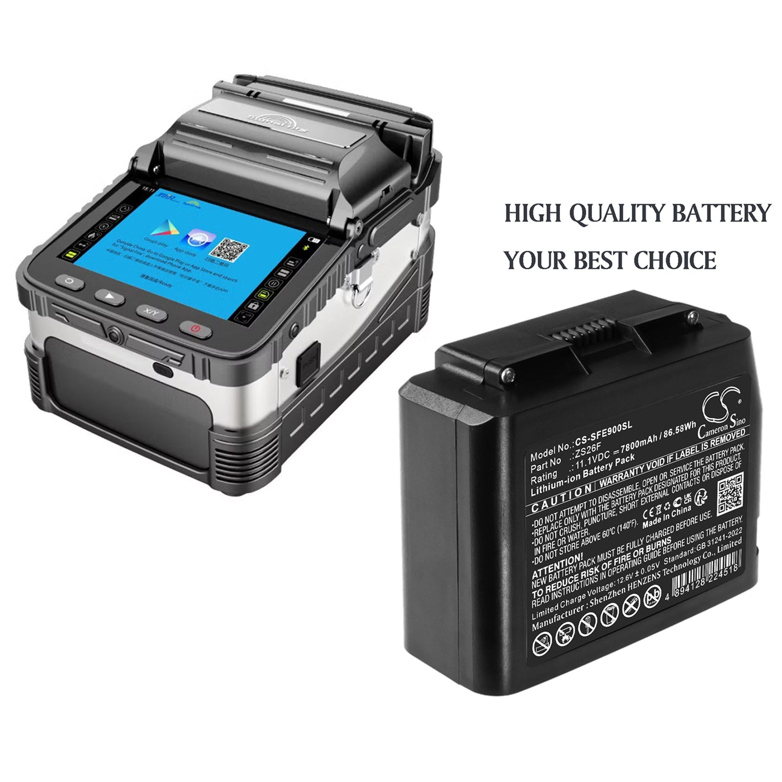 11.1V, Li-ion, 7800mAh, Battery fits Signalfire AI-7 Optical Fiber Fusion Splicer, AI-7C Optical Fiber Fusion Splicer, 86.58Wh Equipment, Survey, Test Cameron Sino Technology Limited