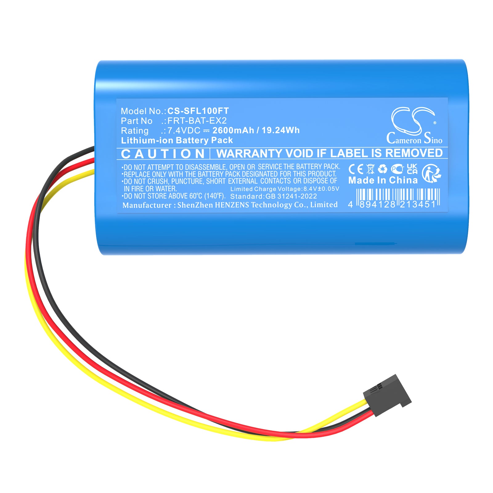 7.4V, Li-ion, 2600mAh, Battery fits Stripelight FRT-EX, FRT-L1, 19.24Wh Flashlight Cameron Sino Technology Limited