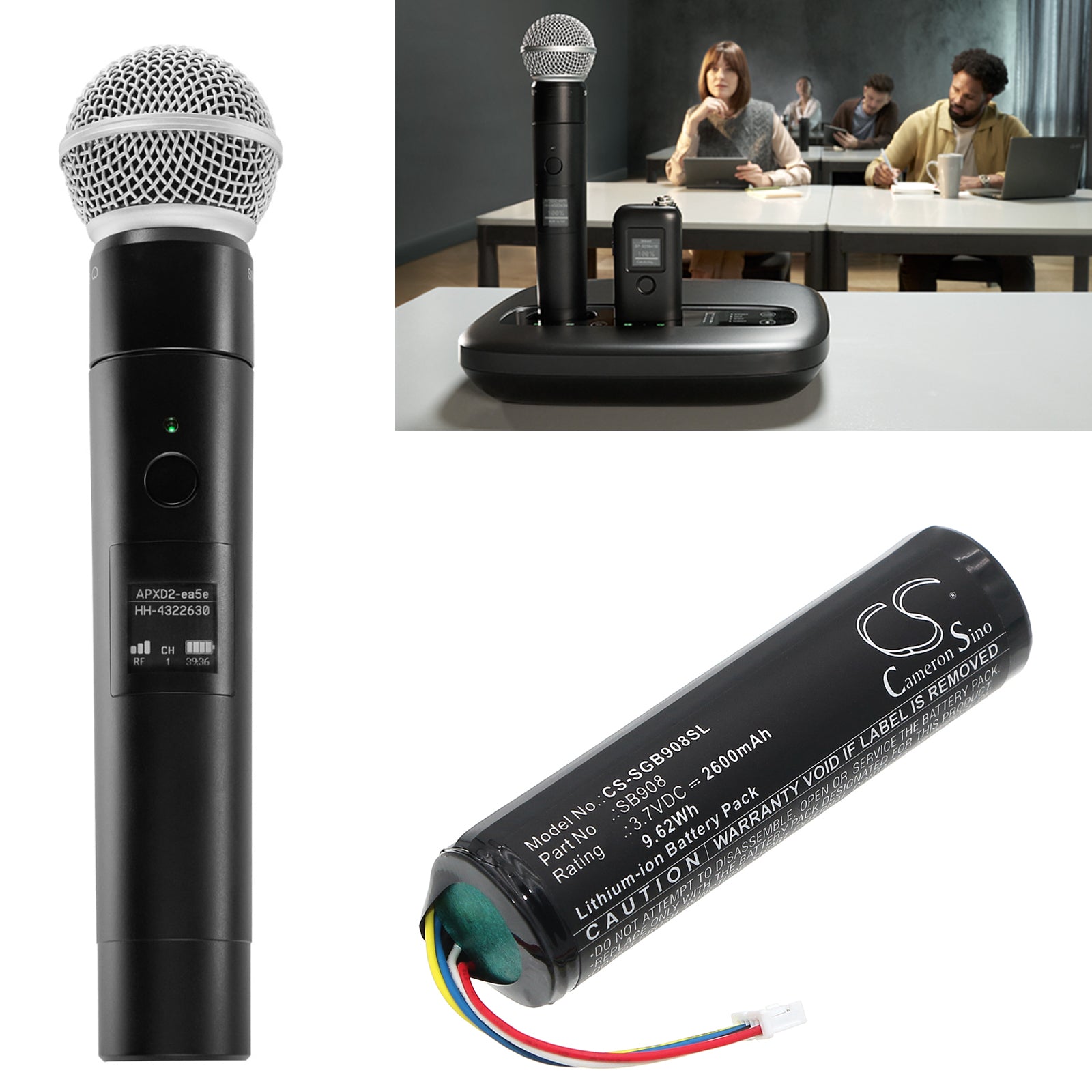 3.7V, Li-ion, 2600mAh, Battery fits Shure neXt 2 MXW2X Handheld Microphone, neXt 2 MXW2X Handheld Transmitter, 9.62Wh Transmitters & Receiver Cameron Sino Technology Limited