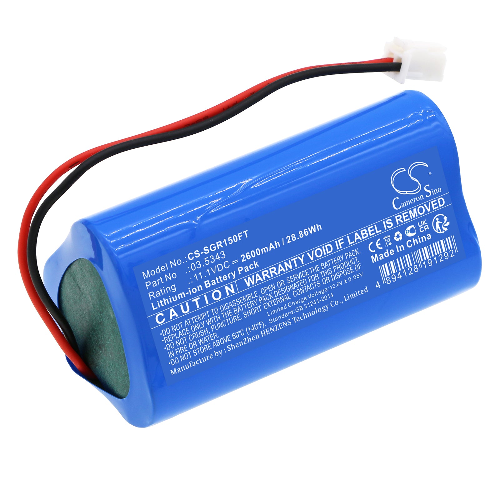 Li-ion, Flashlight Battery fits Scangrip 03.5451, Vega 1500 C+r, 11.1V, 2600mAh Flashlight Cameron Sino Technology Limited