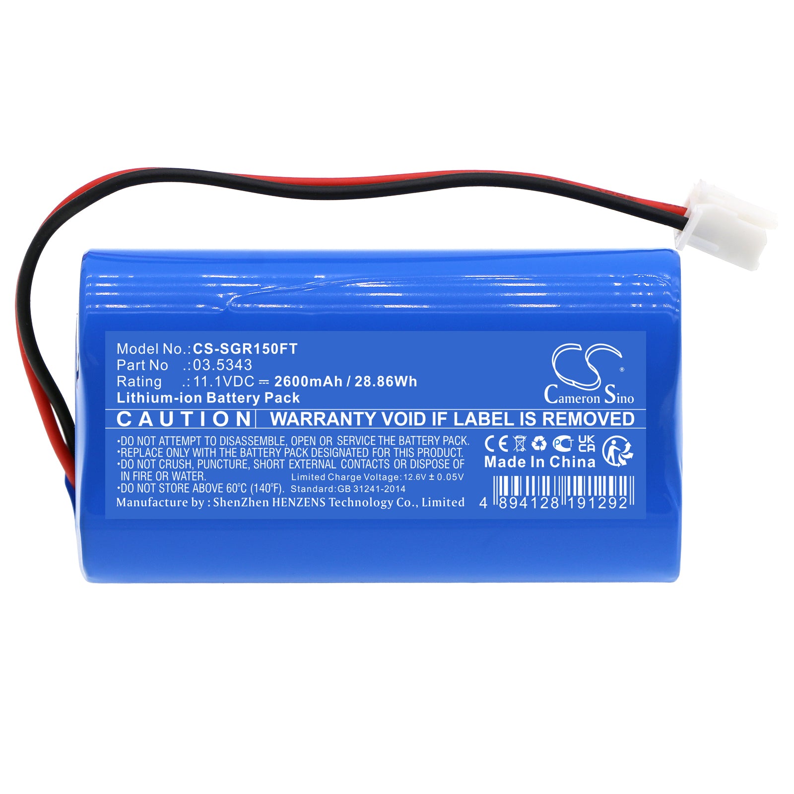 Li-ion, Flashlight Battery fits Scangrip 03.5451, Vega 1500 C+r, 11.1V, 2600mAh Flashlight Cameron Sino Technology Limited