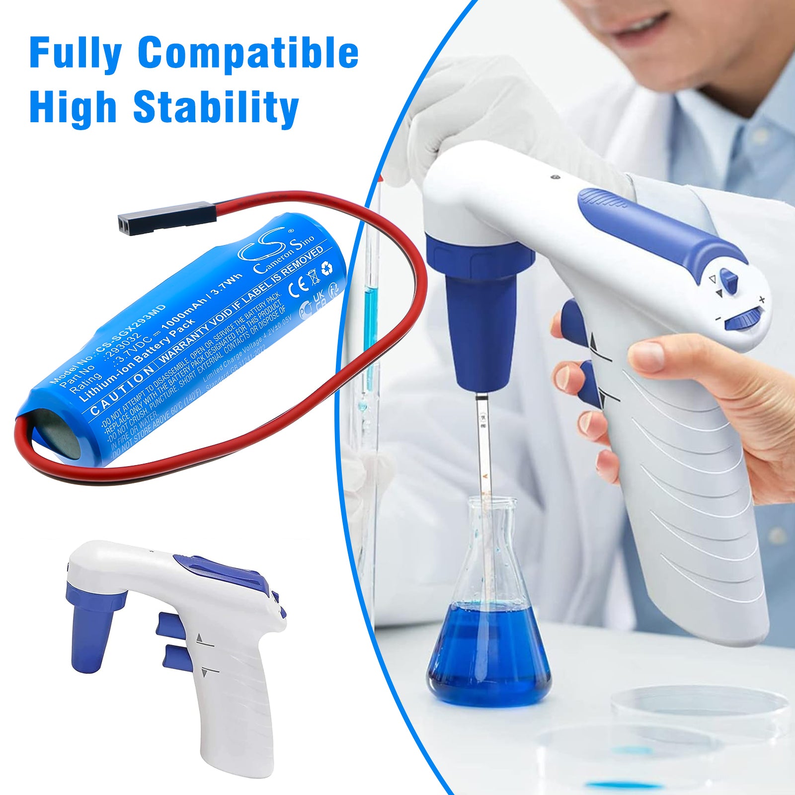 3.7V, Li-ion, 1000mAh, Battery fits Scilogex Levo PLUS, Levo Plus Motorized Pipette Filler, 3.7Wh Medical Cameron Sino Technology Limited