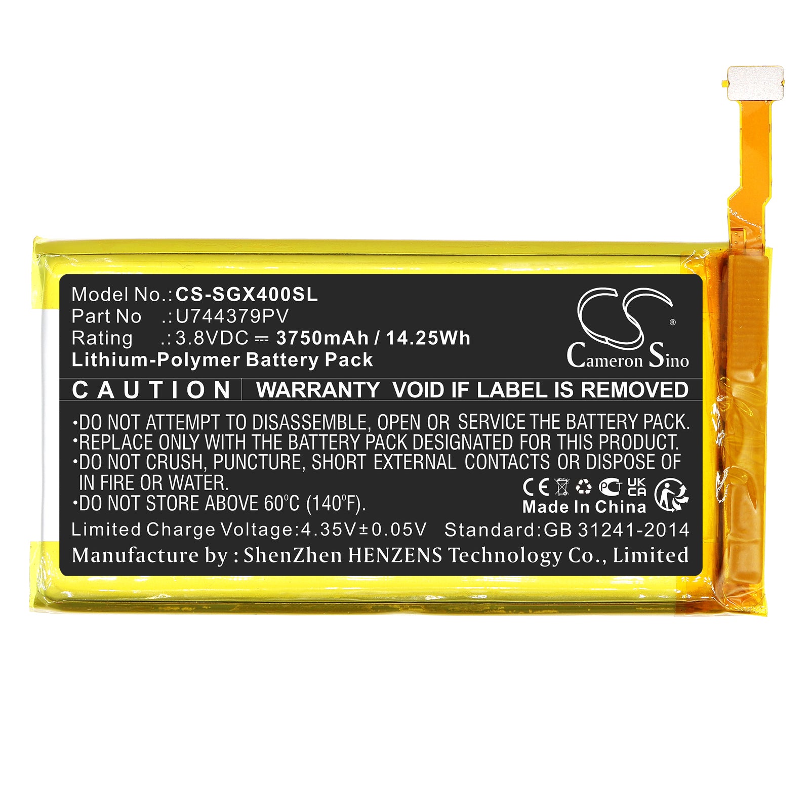 Li-Polymer, GPS, Navigator Battery fits Skygolf Skycaddie Sx400, 3.8V, 3750mAh GPS, Navigator Cameron Sino Technology Limited