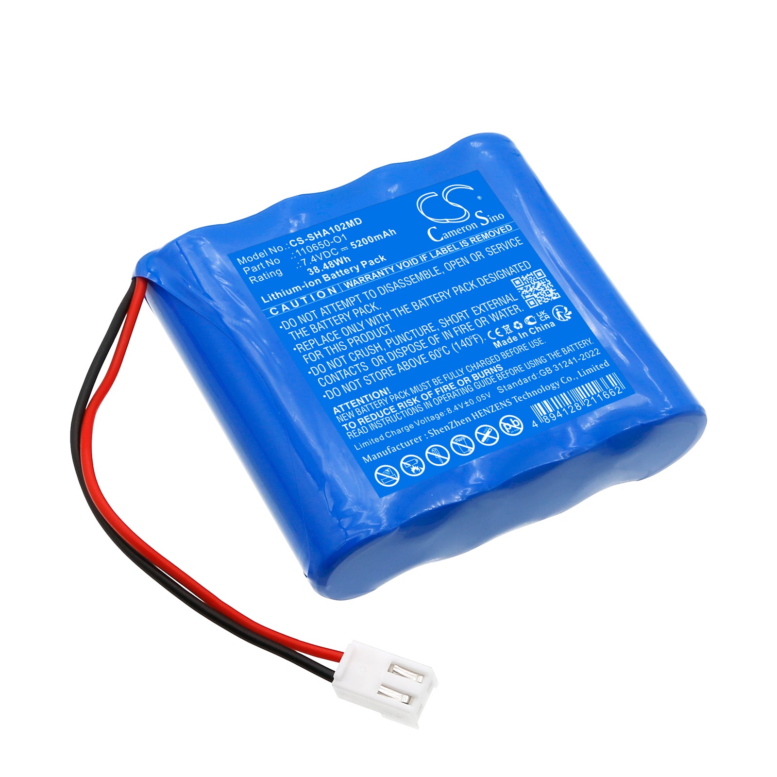 7.4V, Li-ion, 5200mAh, Battery fits Schiller Cardiovit AT102+, MS-2010, 38.48Wh Medical Cameron Sino Technology Limited