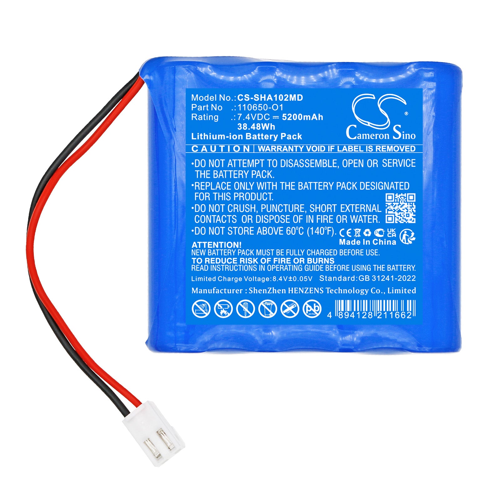 7.4V, Li-ion, 5200mAh, Battery fits Schiller Cardiovit AT102+, MS-2010, 38.48Wh Medical Cameron Sino Technology Limited