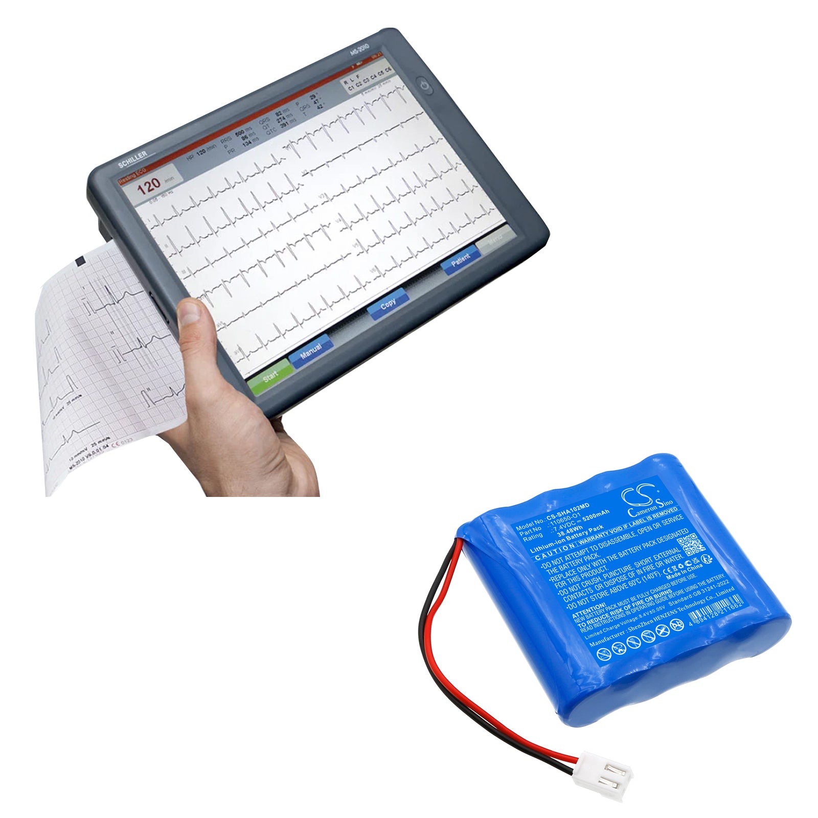 7.4V, Li-ion, 5200mAh, Battery fits Schiller Cardiovit AT102+, MS-2010, 38.48Wh Medical Cameron Sino Technology Limited