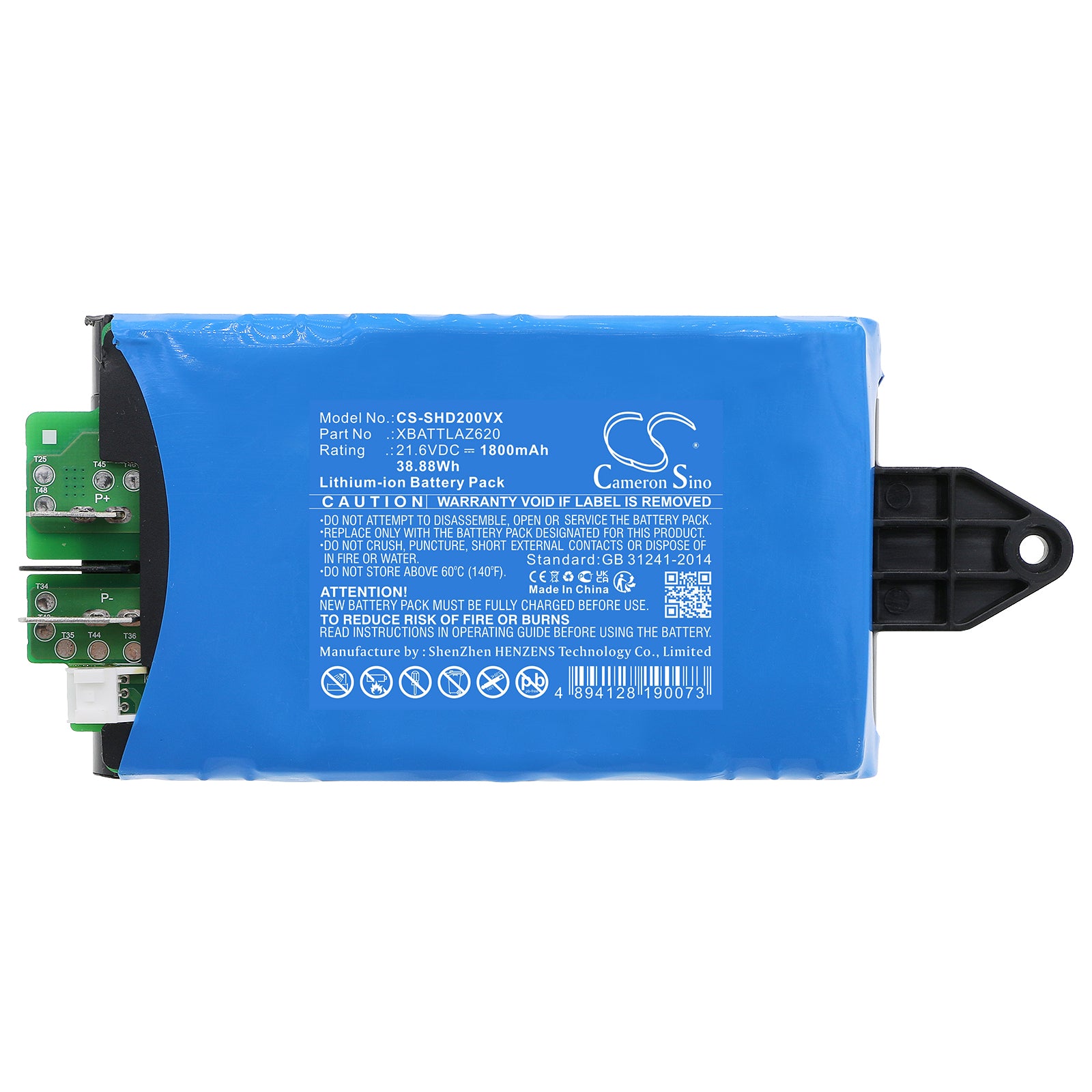 Li-ion, Vacuum Battery fits Shark Aw201, Hydrovac Cordless Pro Xl, 21.6V, 1800mAh Vacuum Cameron Sino Technology Limited