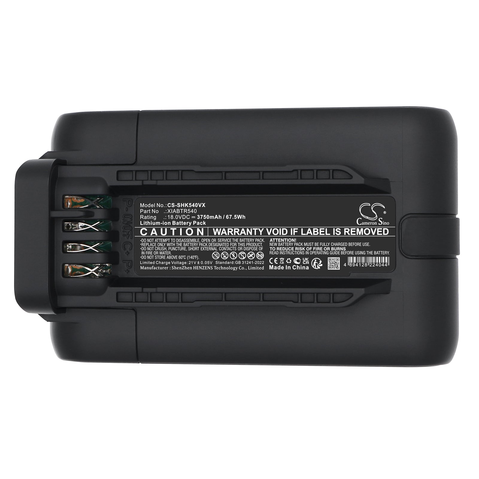 18V, Li-ion, 3750mAh, Battery fits Shark XIABTR540, XIABTR540EU, 67.5Wh Vacuum Cameron Sino Technology Limited