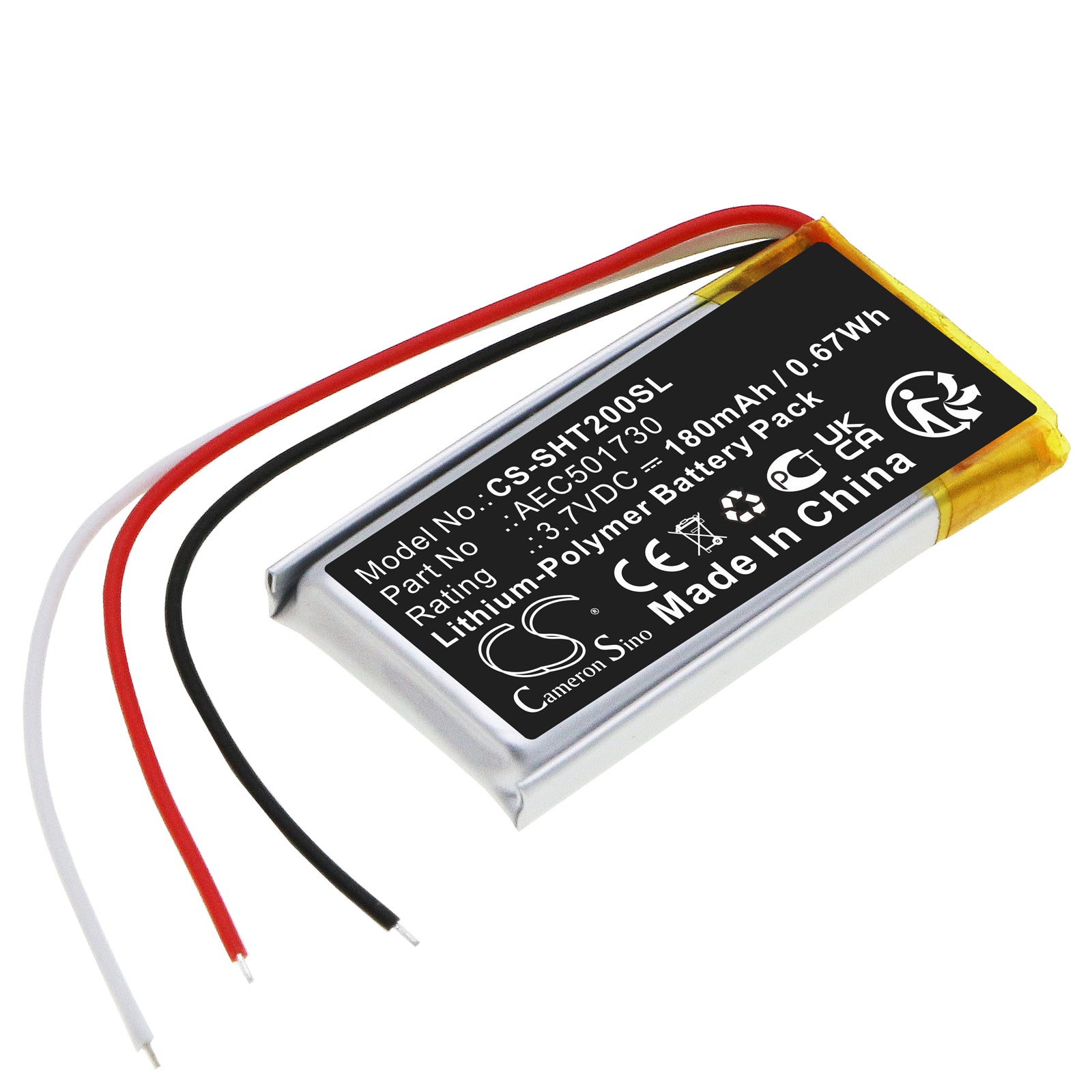 Li-Polymer, Wireless Headset Battery fits Shure Rmce-bt2, 3.7V, 180mAh Wireless Headset Cameron Sino Technology Limited