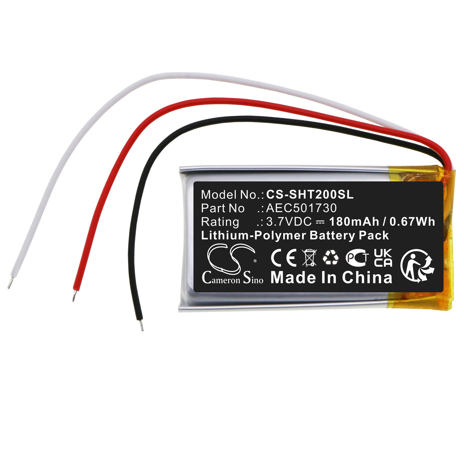 Li-Polymer, Wireless Headset Battery fits Shure Rmce-bt2, 3.7V, 180mAh Wireless Headset Cameron Sino Technology Limited