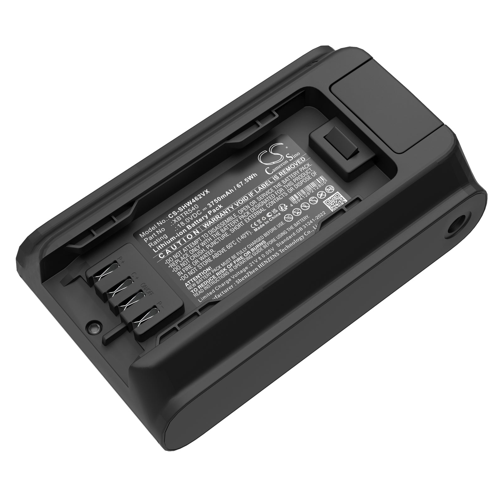 18V, Li-ion, 3750mAh, Battery fits Shark IW4624, IW4625, 67.5Wh Vacuum Cameron Sino Technology Limited