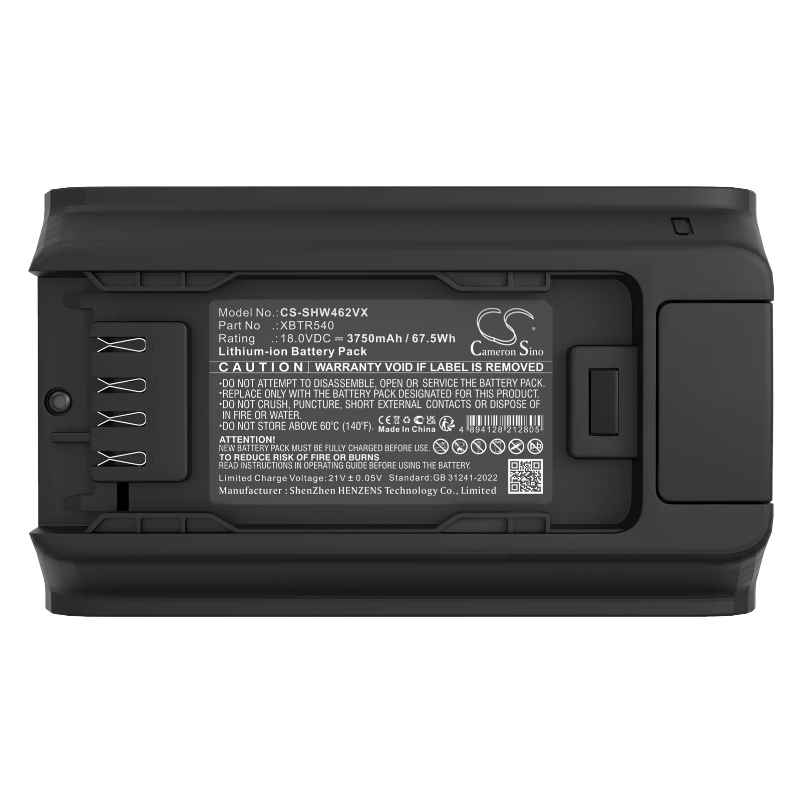 18V, Li-ion, 3750mAh, Battery fits Shark IW4624, IW4625, 67.5Wh Vacuum Cameron Sino Technology Limited