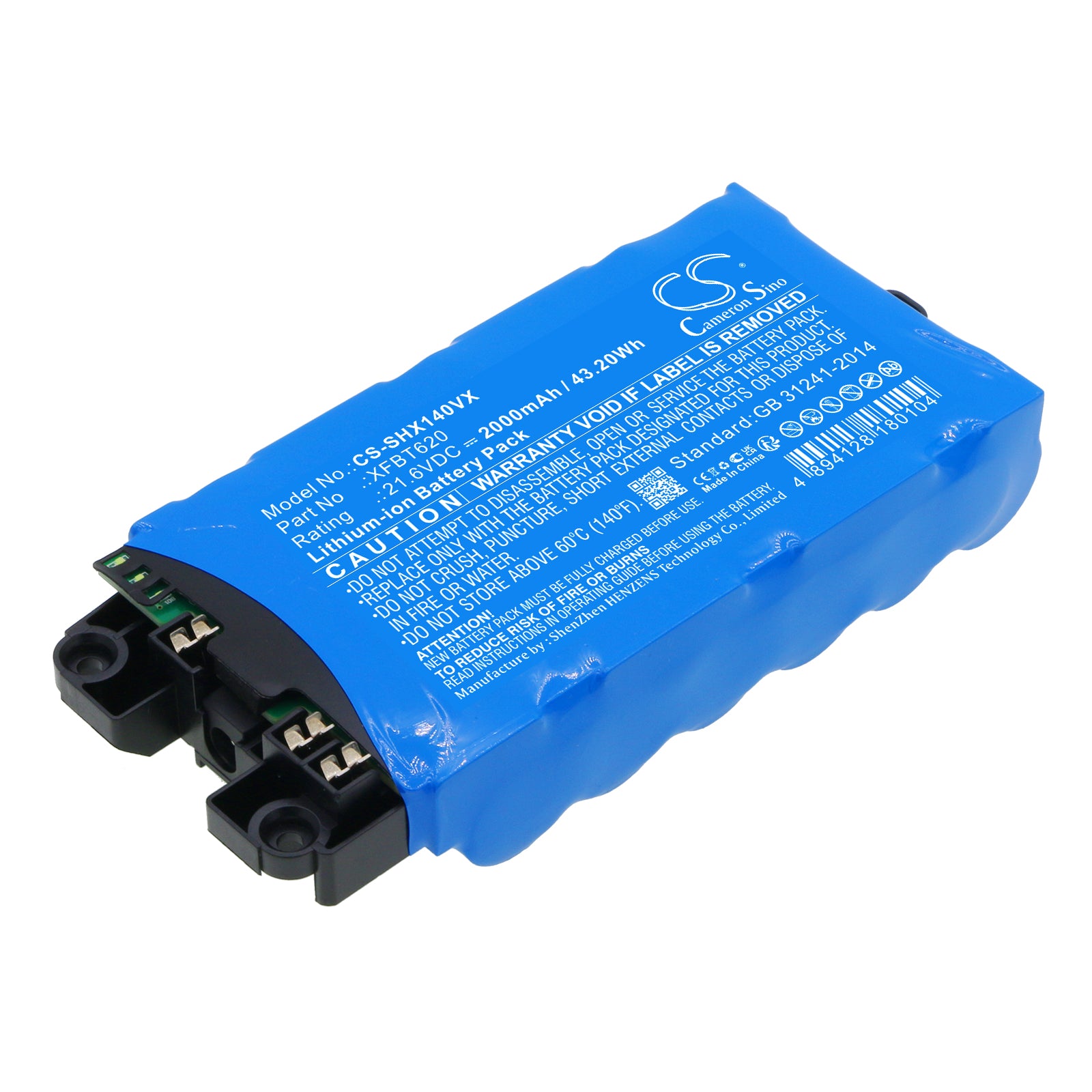 Li-ion, Vacuum Battery fits Shark Ix140, Ix140c, 21.6V, 2000mAh Vacuum Cameron Sino Technology Limited