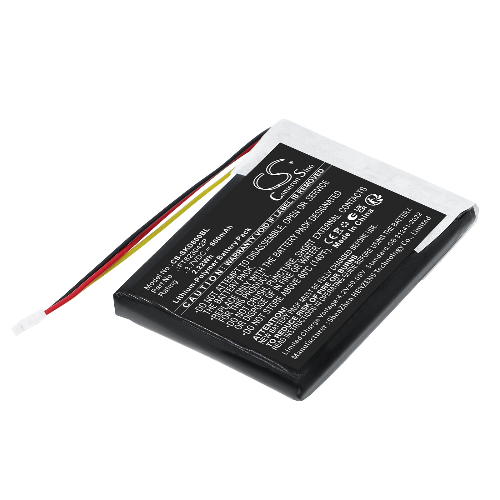3.7V, Li-Polymer, 600mAh, Battery fits Socket Mobile S860, D840, 2.22Wh Barcode Scanner Cameron Sino Technology Limited