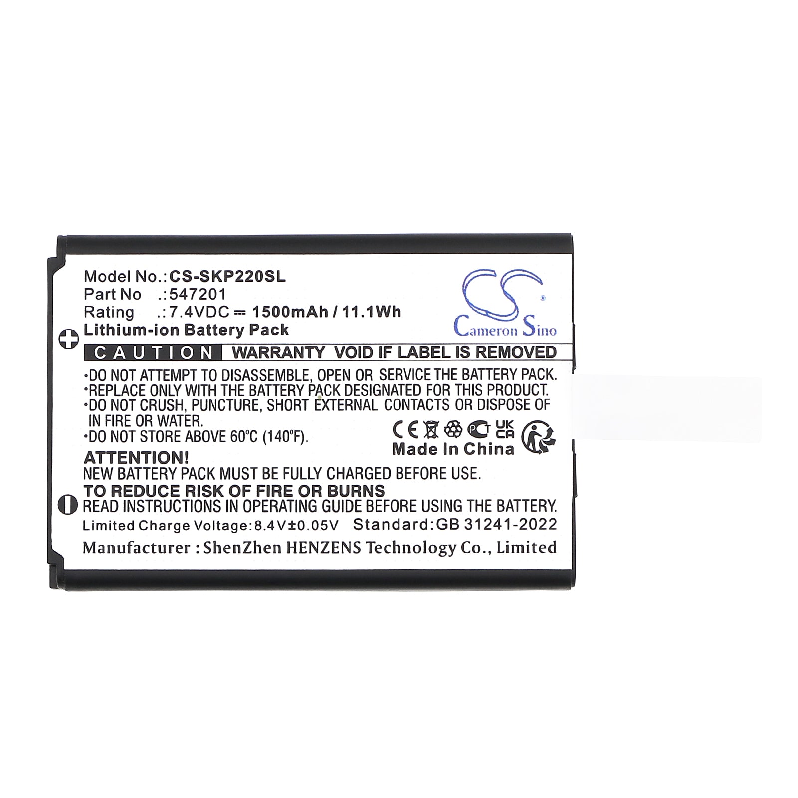 7.4V, Li-ion, 1500mAh, Battery fits SEWOO LK-P22, LK-P24, 11.1Wh Portable Printer Cameron Sino Technology Limited