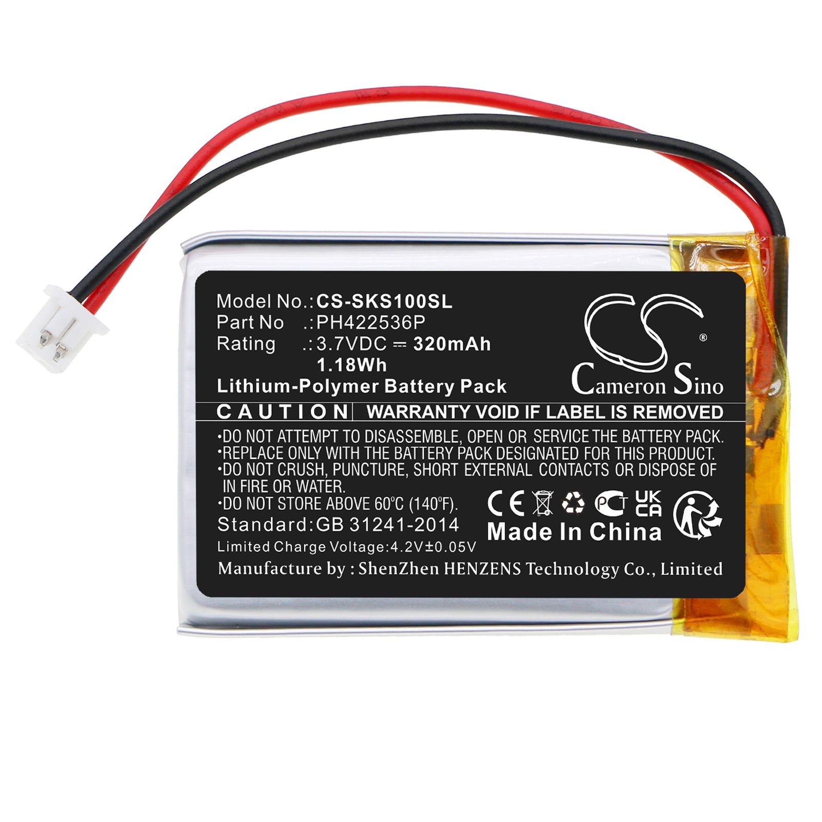 Li-Polymer, Home Security Camera Battery fits Skybell Sbhd10, Slim Line Mounting Bracket, 3.7V, 320mAh Home Security Camera Cameron Sino Technology Limited