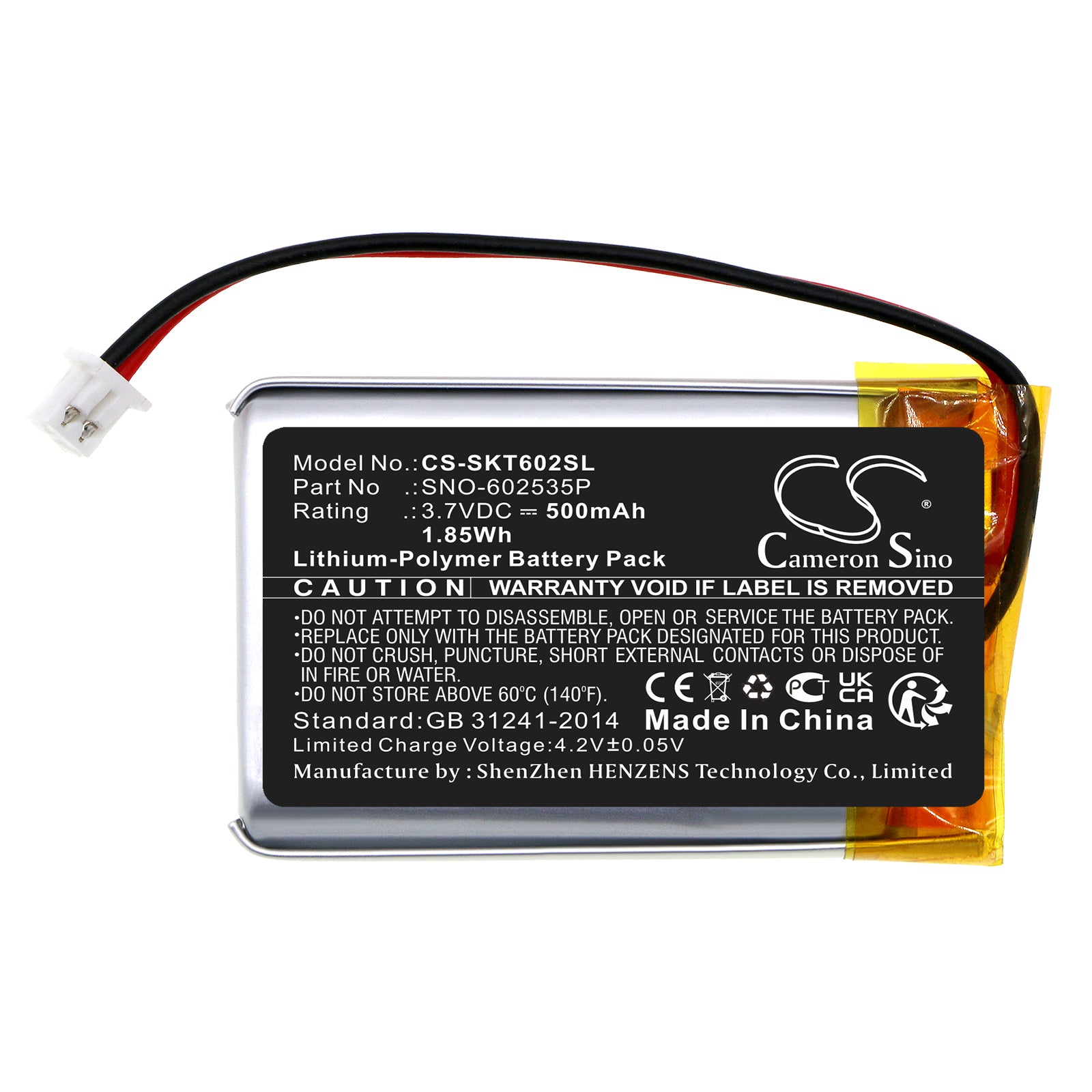 Li-Polymer, Home Security Camera Battery fits Skybell Trim Plus Wifi Video Doorbell, 3.7V, 500mAh Home Security Camera Cameron Sino Technology Limited