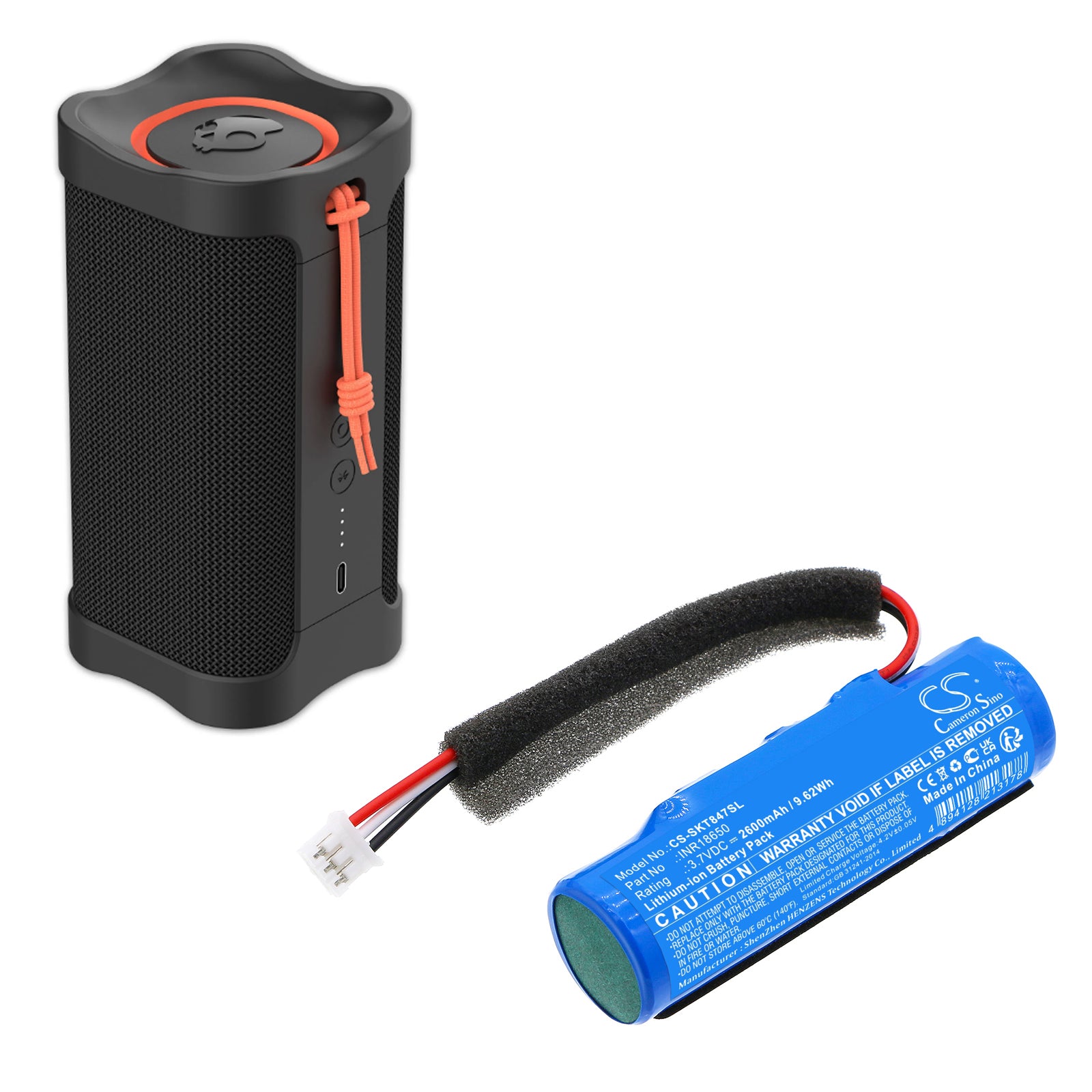 3.7V, Li-ion, 2600mAh, Battery fits Skullcandy 2SKSK1847, Terrain, 9.62Wh Speaker Cameron Sino Technology Limited