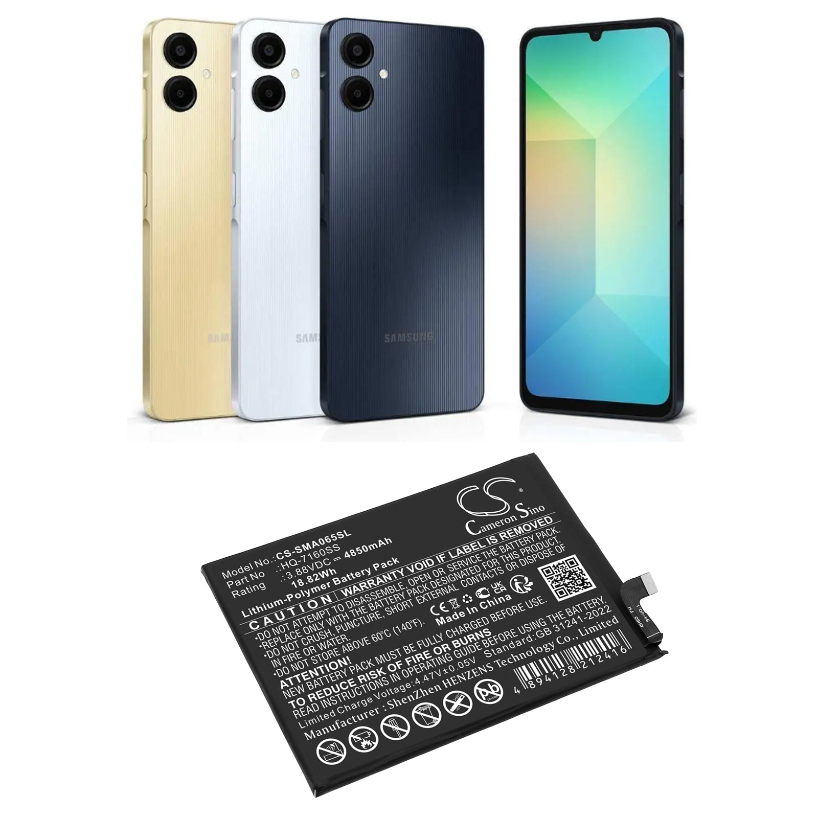 3.88V, Li-Polymer, 4850mAh, Battery fits Samsung Galaxy A06, SM-A065F, 18.82Wh Mobile, SmartPhone Cameron Sino Technology Limited
