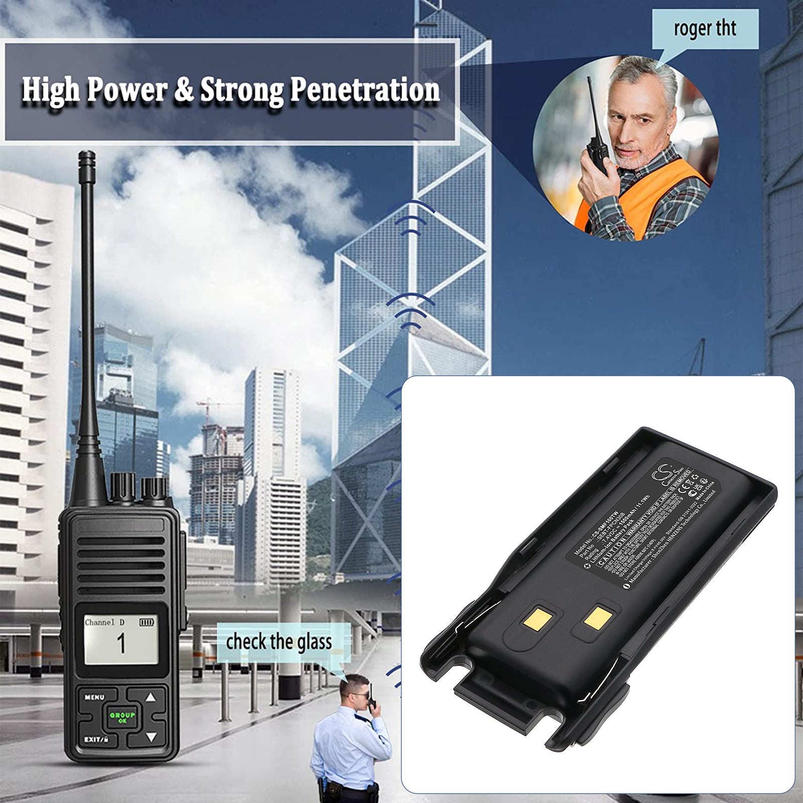 7.4V, Li-ion, 1500mAh, Battery fits SAMCOM FPCN10A, 11.1Wh Two-Way Radio Cameron Sino Technology Limited