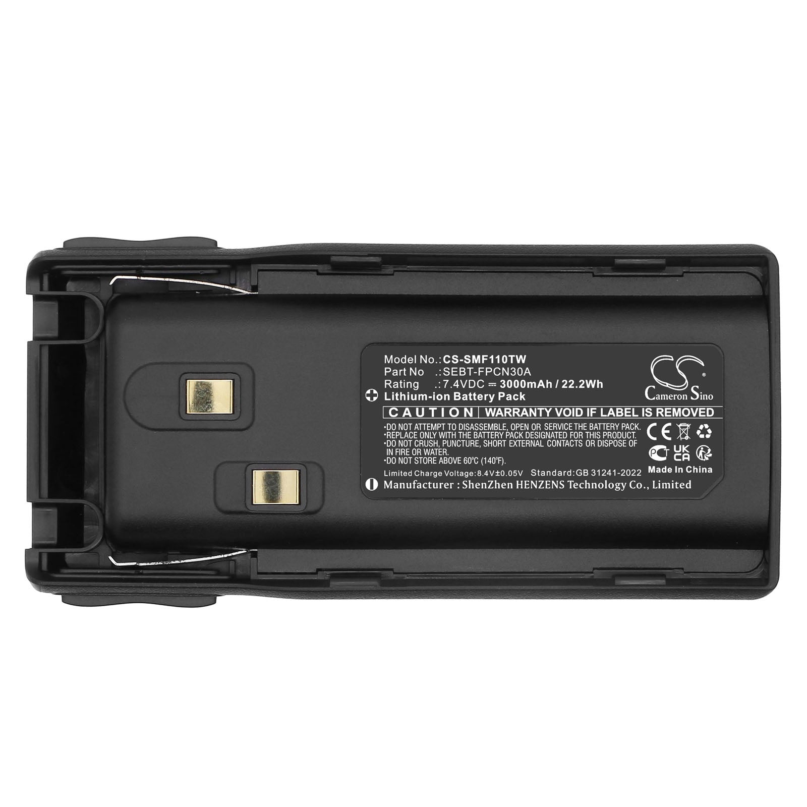 7.4V, Li-ion, 3000mAh, Battery fits SAMCOM FPCN10A, 22.2Wh Two-Way Radio Cameron Sino Technology Limited