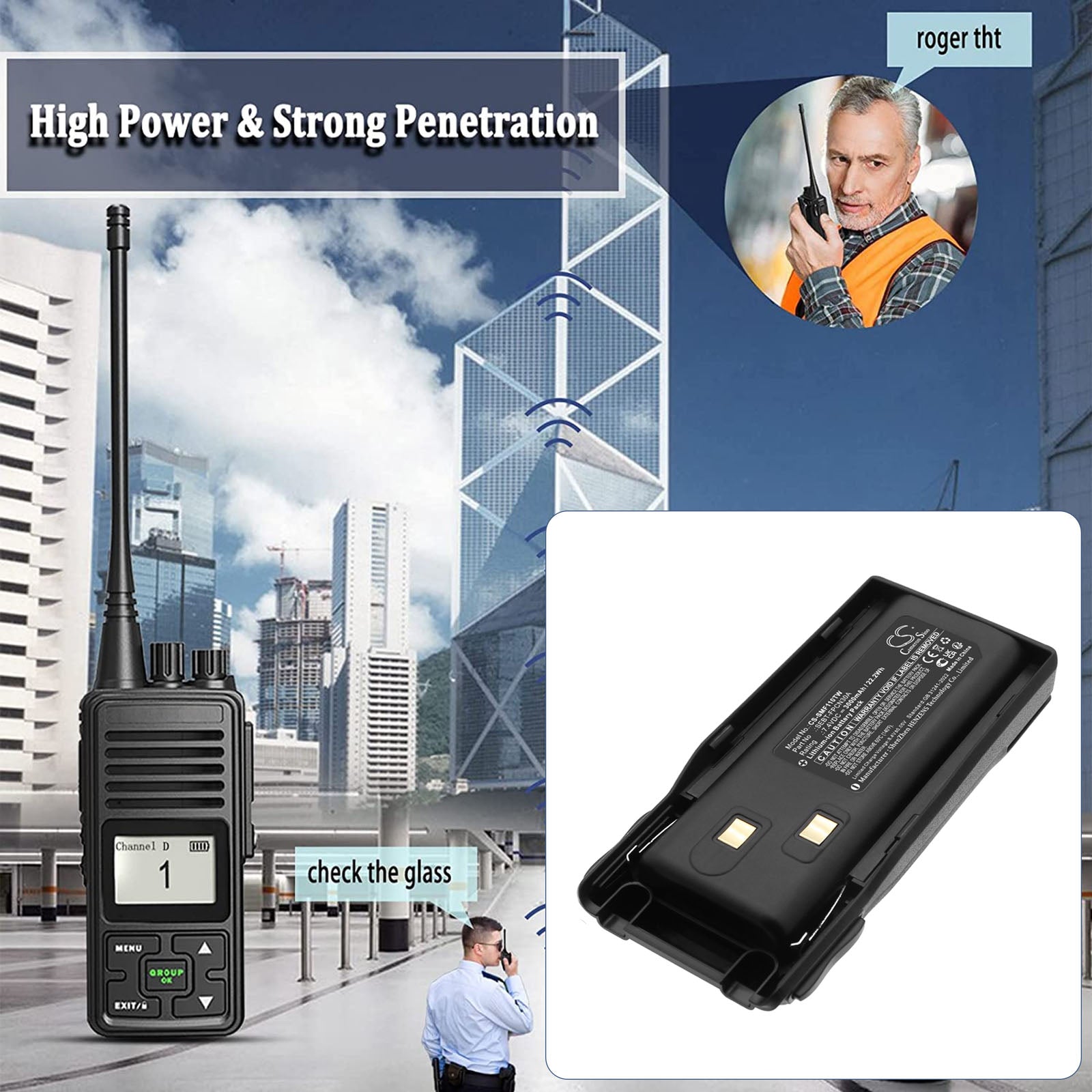 7.4V, Li-ion, 3000mAh, Battery fits SAMCOM FPCN10A, 22.2Wh Two-Way Radio Cameron Sino Technology Limited