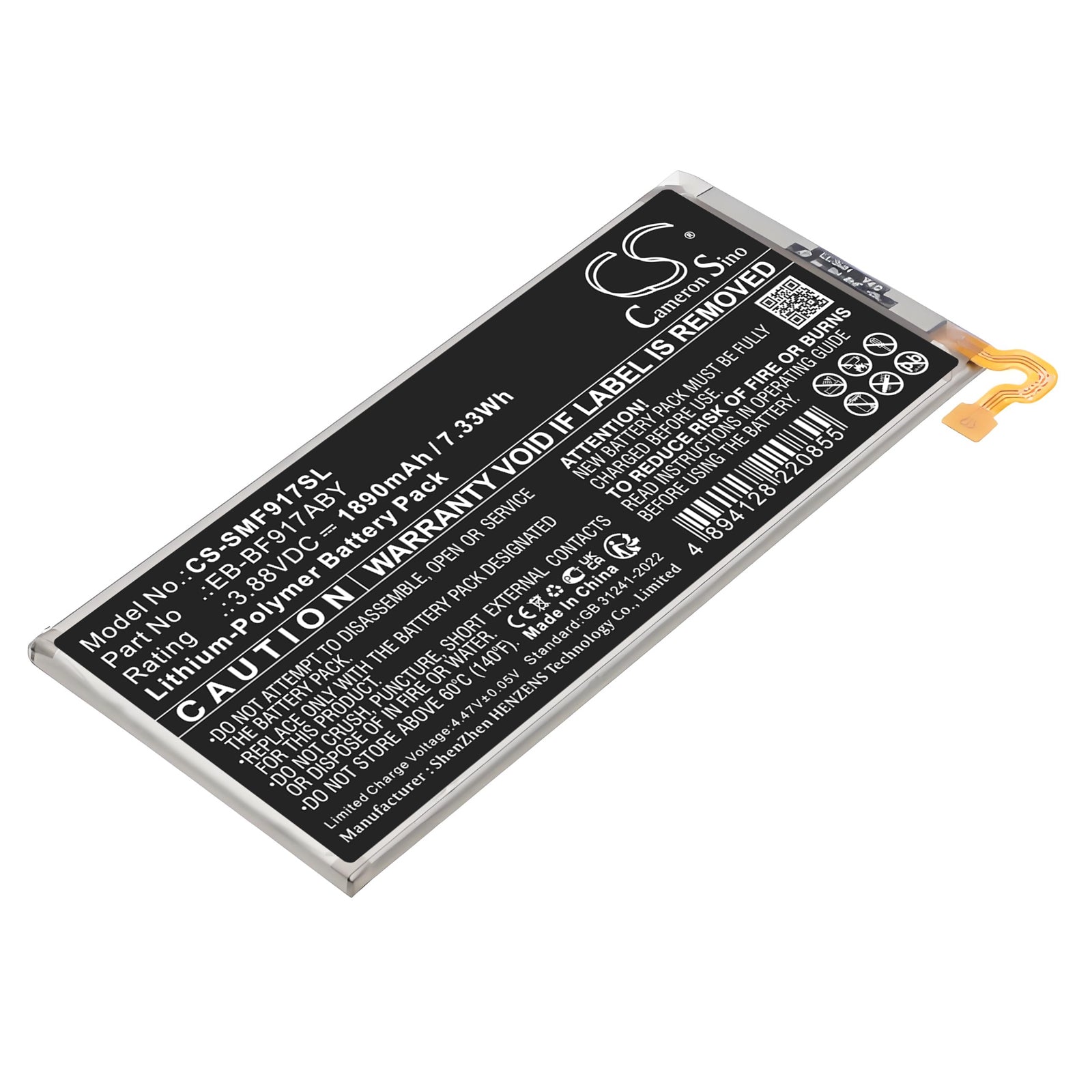3.88V, Li-Polymer, 1890mAh, Battery fits Samsung Galaxy W21 5G, Galaxy Z Fold2, 7.33Wh Mobile, SmartPhone Cameron Sino Technology Limited