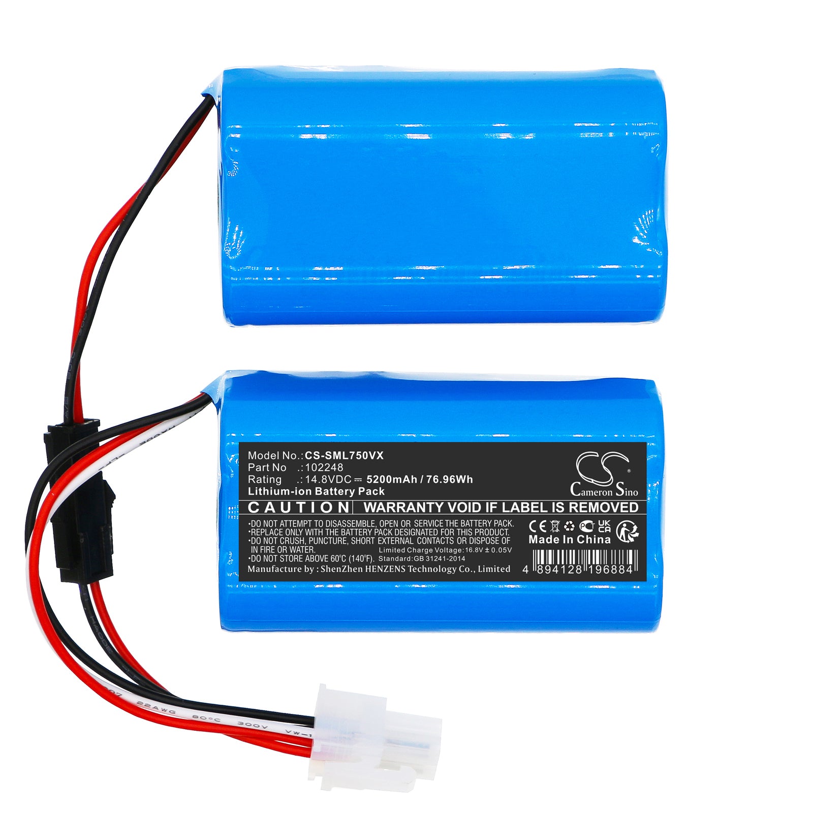 Li-ion, Vacuum Battery fits Symbo Laserbot 750, 14.8V, 5200mAh Vacuum Cameron Sino Technology Limited