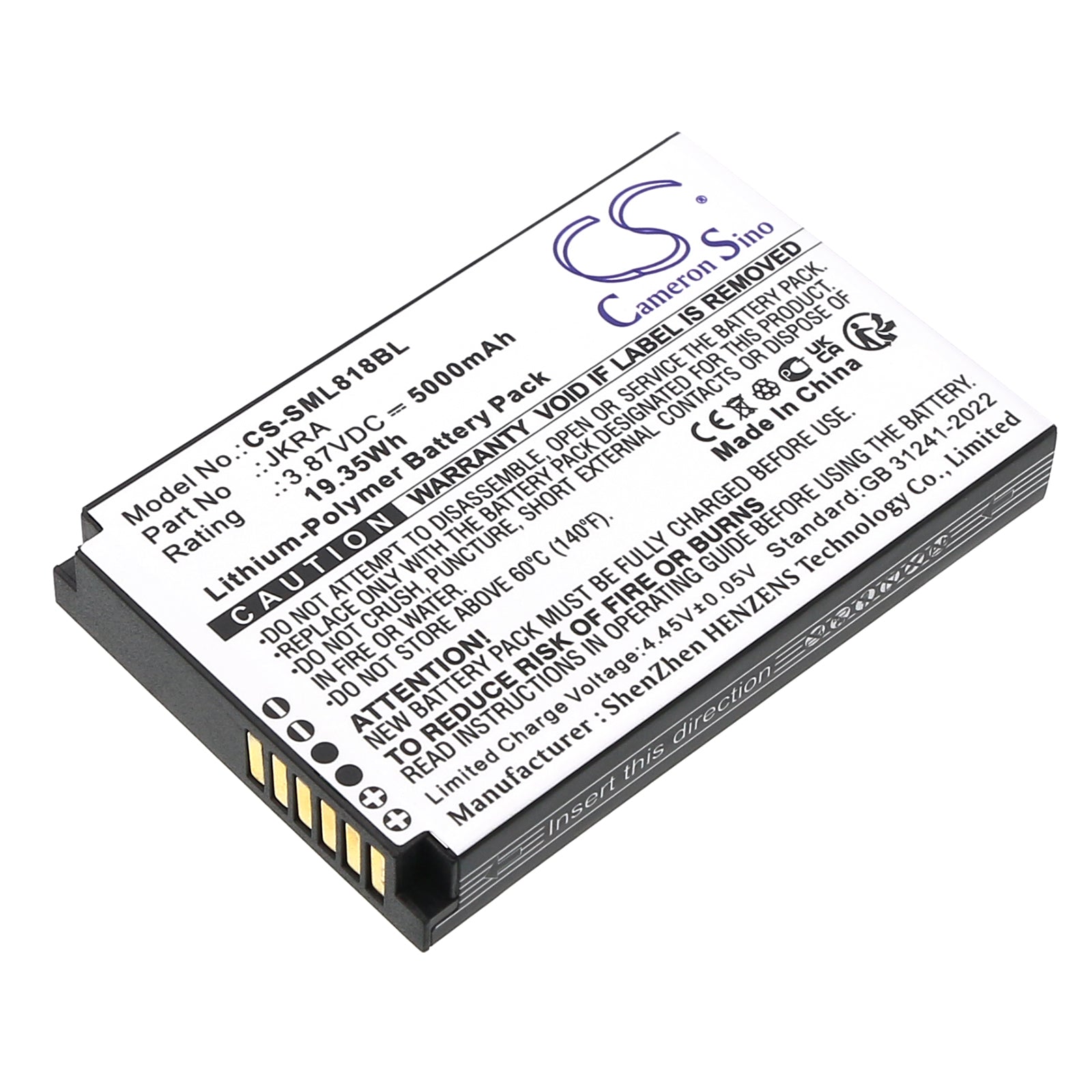 3.87V, Li-Polymer, 5000mAh, Battery fits Sunmi L2KS, T8A10 | Geenk G3, 19.35Wh Payment Terminal Cameron Sino Technology Limited