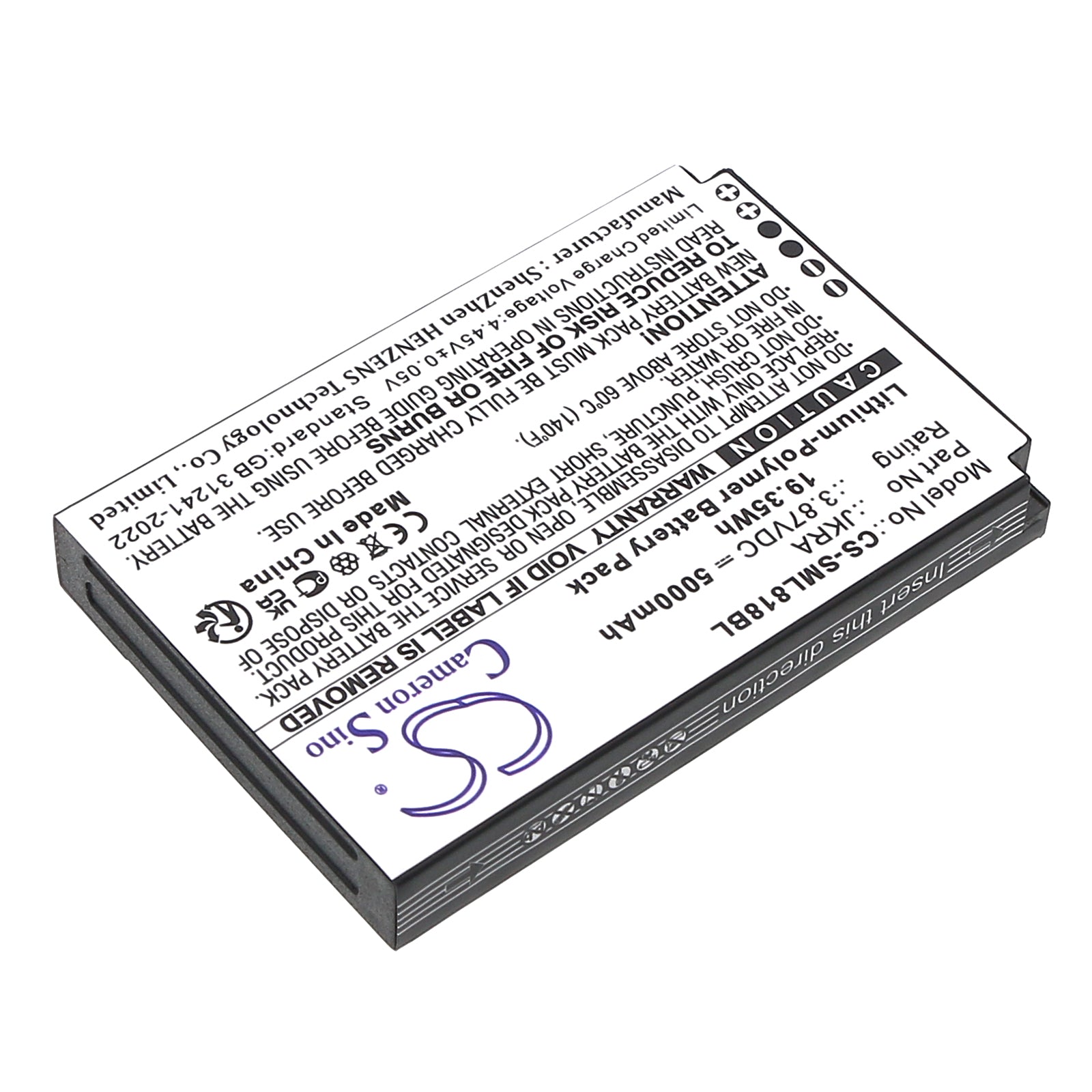 3.87V, Li-Polymer, 5000mAh, Battery fits Sunmi L2KS, T8A10 | Geenk G3, 19.35Wh Payment Terminal Cameron Sino Technology Limited
