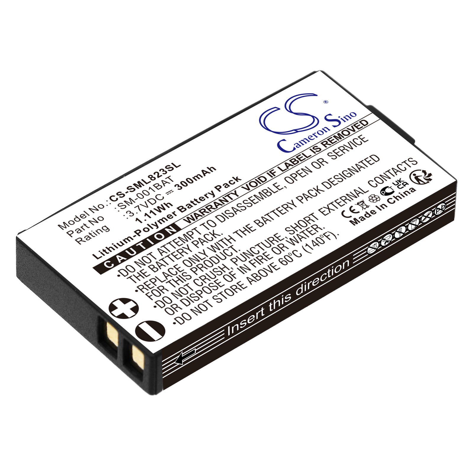 Li-Polymer, Wireless Headset Battery fits Simolio Sm-823, Sm-823d, 3.7V, 300mAh Wireless Headset Cameron Sino Technology Limited