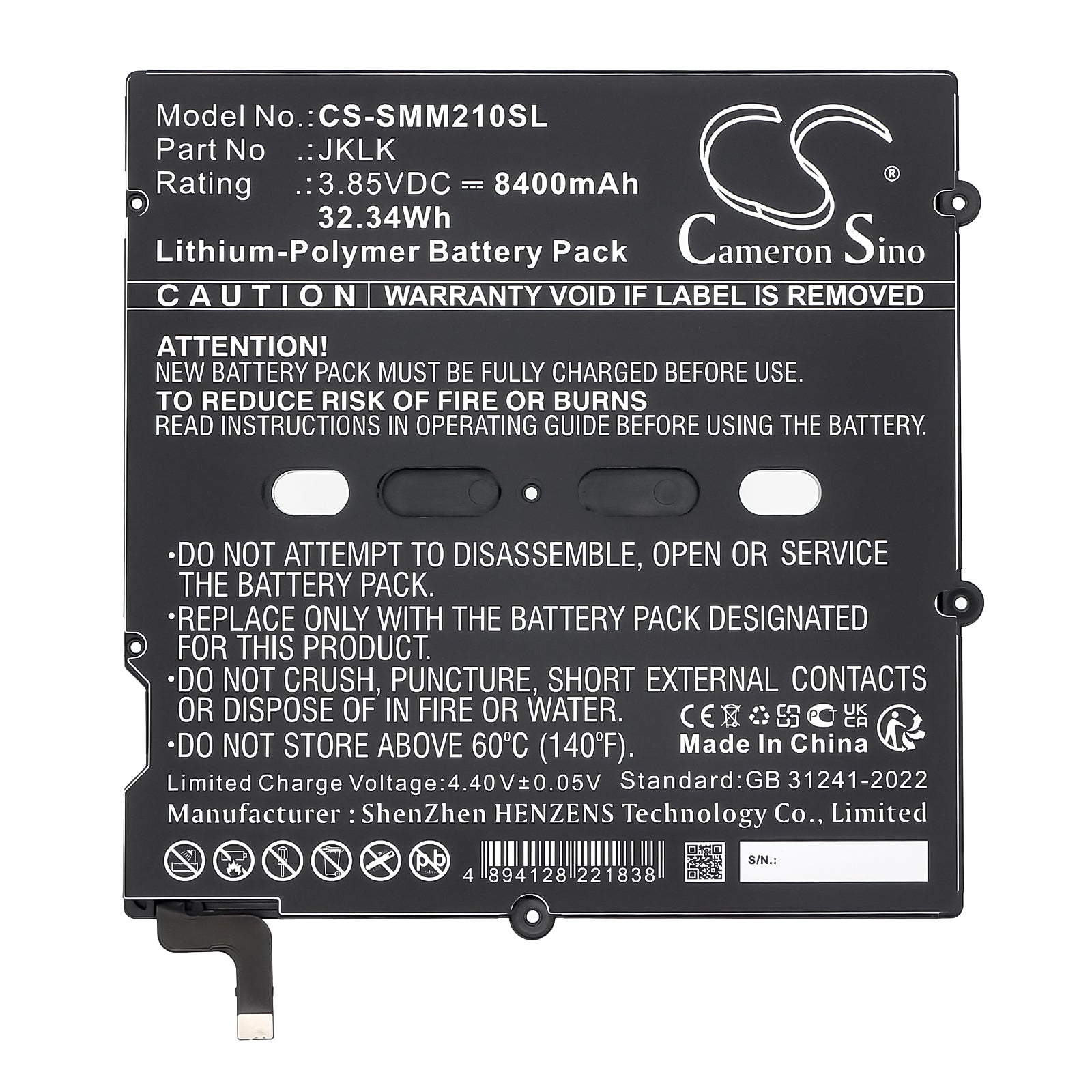 3.85V, Li-Polymer, 8400mAh, Battery fits Sunmi M2 Max, P10010016, 32.34Wh Tablet Cameron Sino Technology Limited