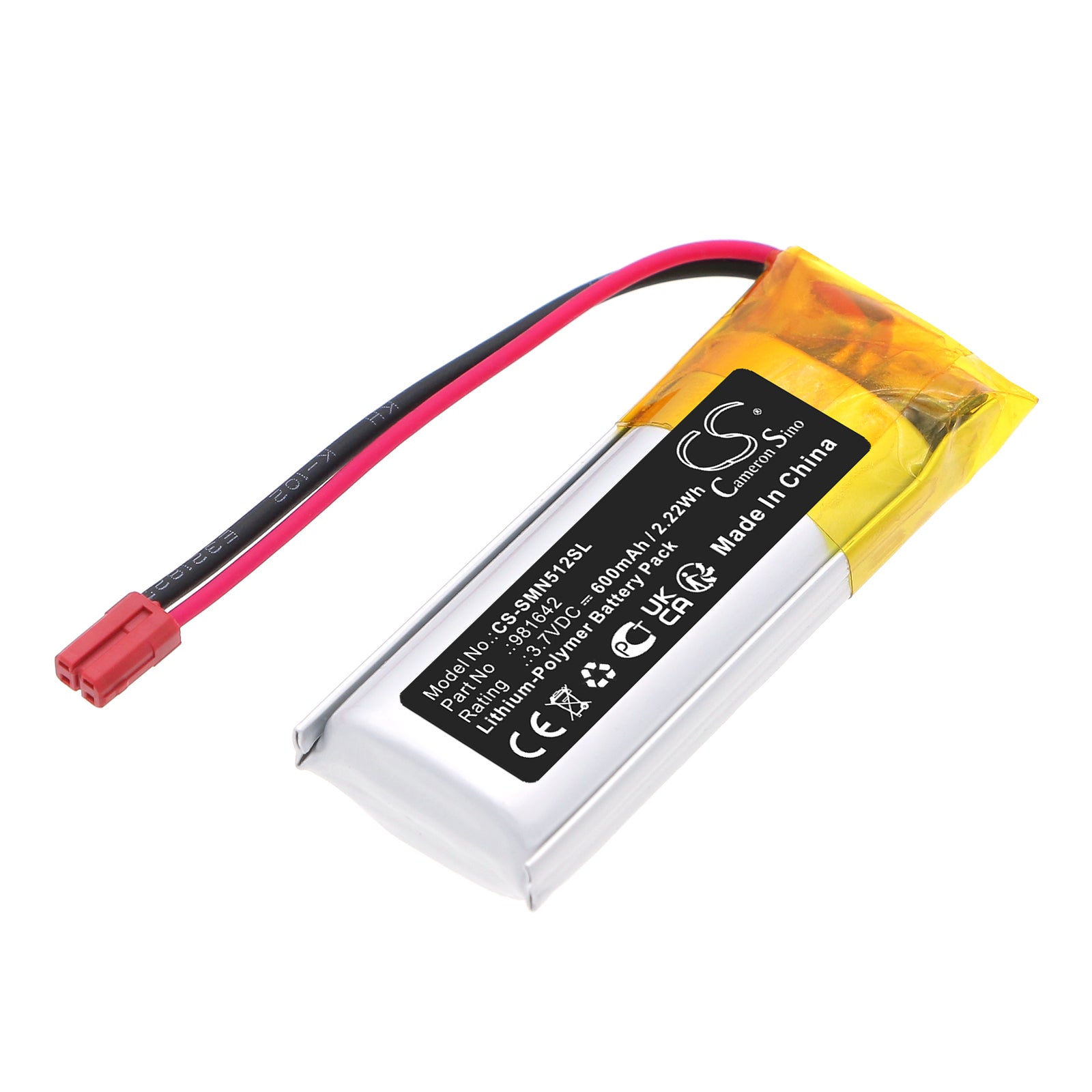 3.7V, Li-Polymer, 600mAh, Battery fits Somfy 5121348B, Nina IO 1805251 Touch Display-Steuerung, 2.22Wh Smart Home Cameron Sino Technology Limited