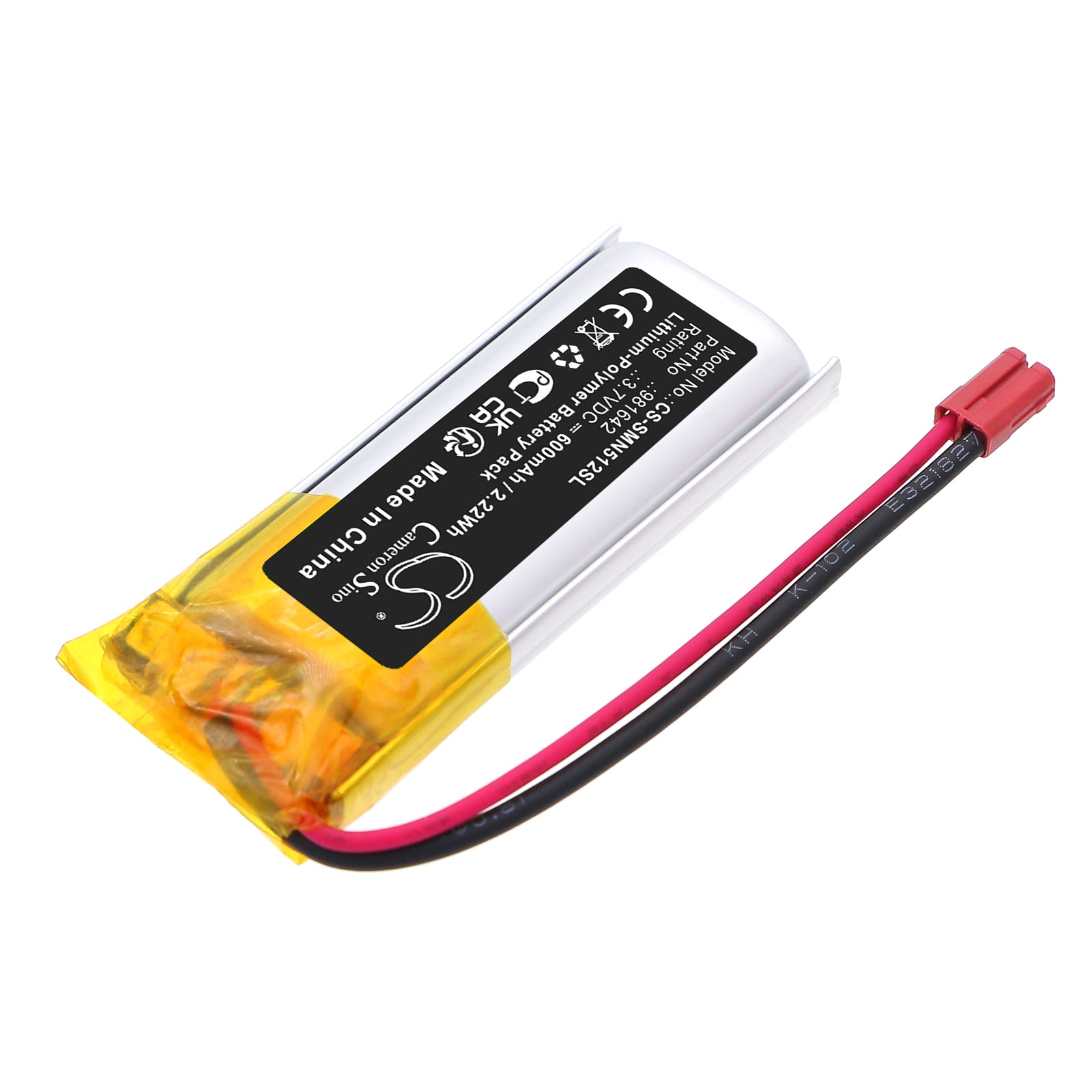 3.7V, Li-Polymer, 600mAh, Battery fits Somfy 5121348B, Nina IO 1805251 Touch Display-Steuerung, 2.22Wh Smart Home Cameron Sino Technology Limited