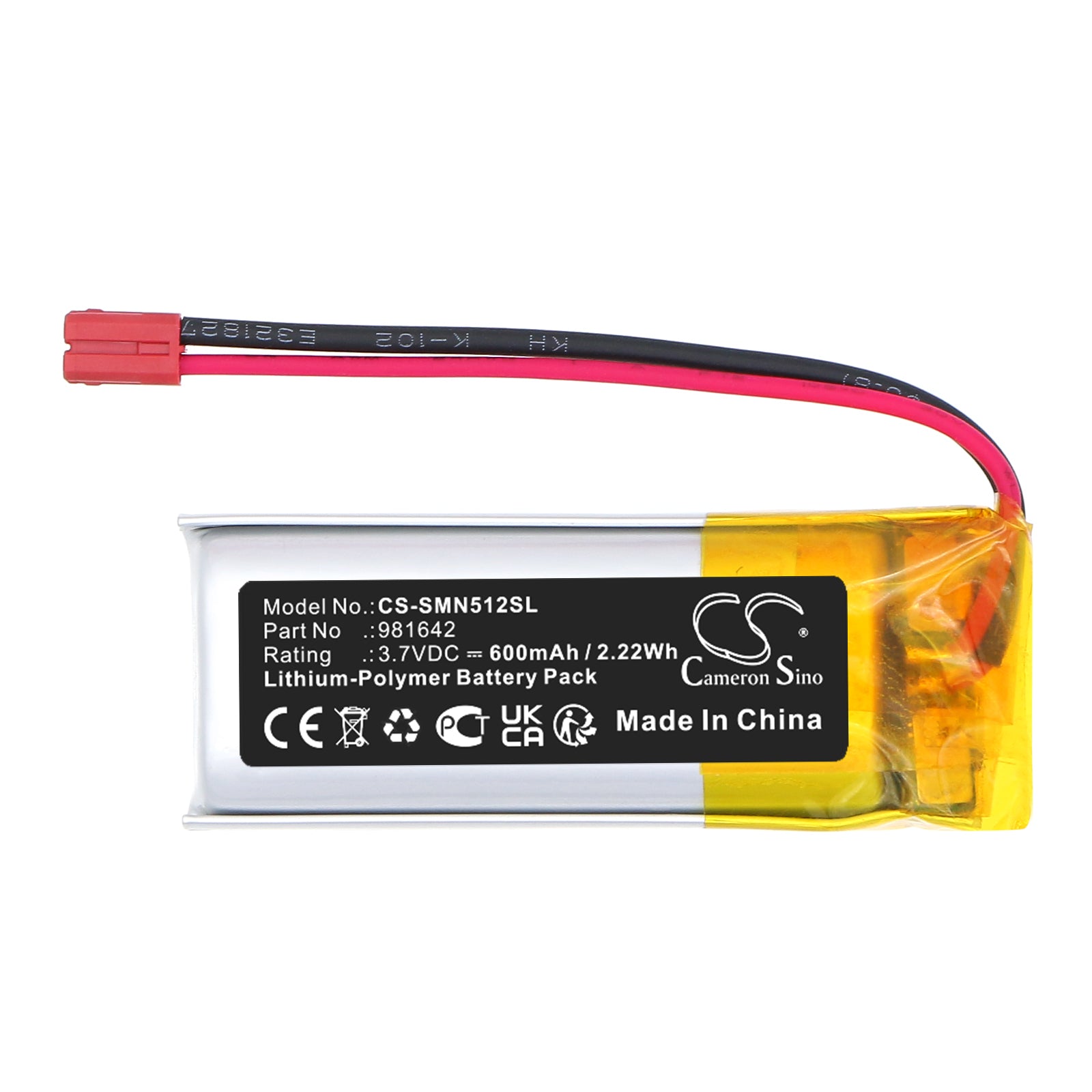 3.7V, Li-Polymer, 600mAh, Battery fits Somfy 5121348B, Nina IO 1805251 Touch Display-Steuerung, 2.22Wh Smart Home Cameron Sino Technology Limited