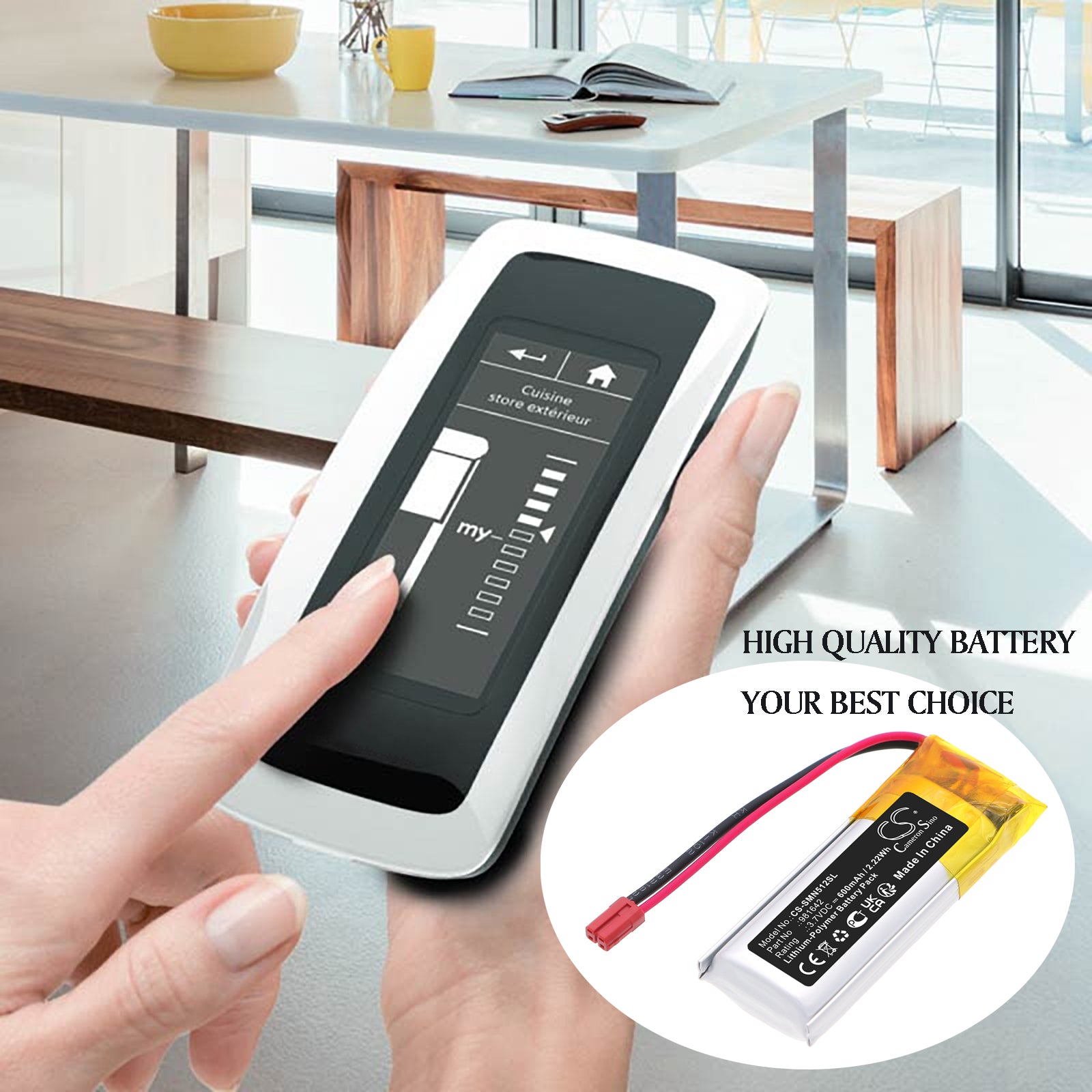 3.7V, Li-Polymer, 600mAh, Battery fits Somfy 5121348B, Nina IO 1805251 Touch Display-Steuerung, 2.22Wh Smart Home Cameron Sino Technology Limited