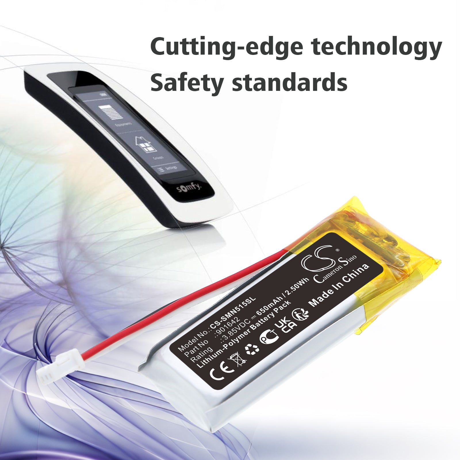 3.85V, Li-Polymer, 650mAh, Battery fits Somfy 515657C, 5121348A, 2.5Wh Smart Home Cameron Sino Technology Limited