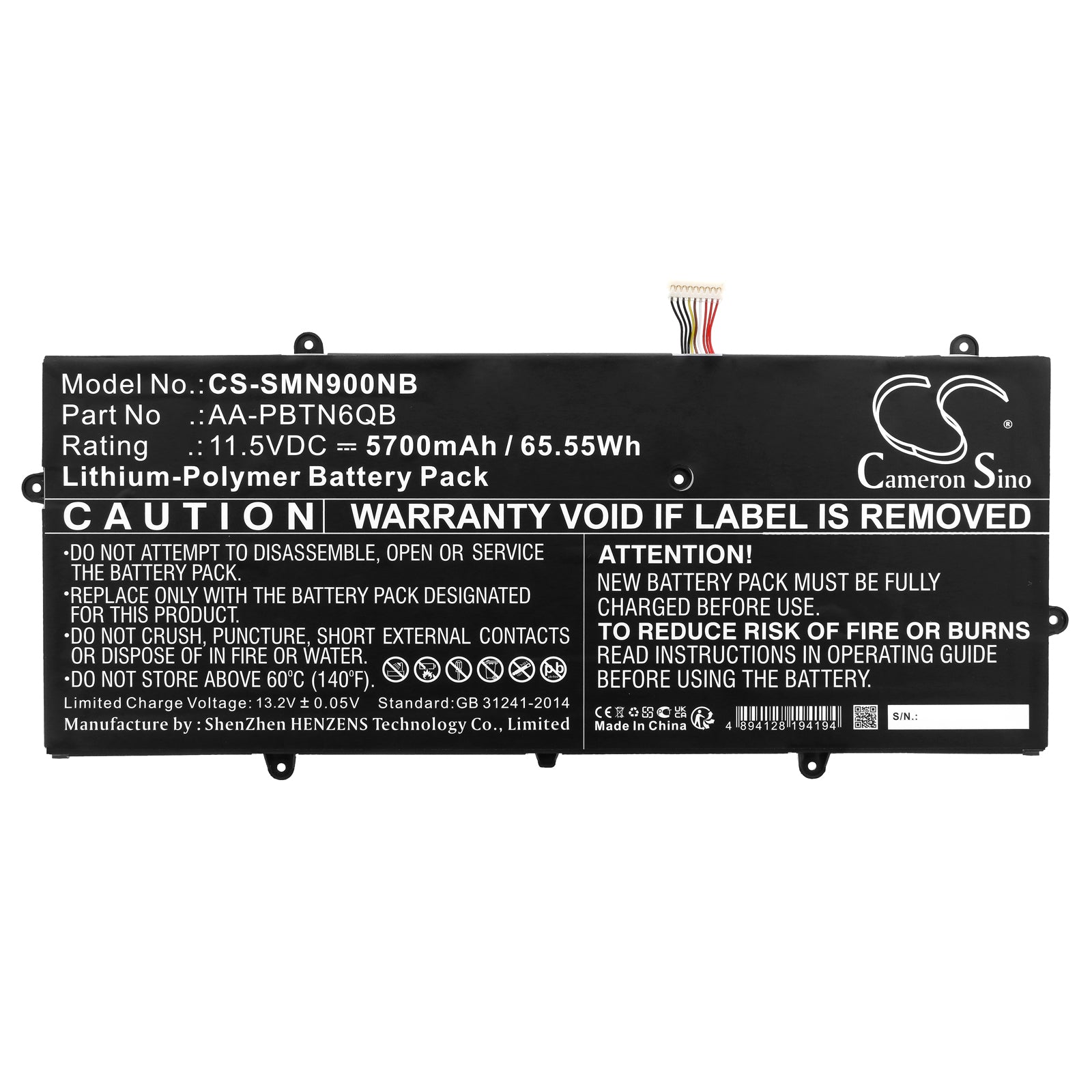 Li-Polymer, Notebook, Laptop Battery fits Samsung Notebook 9 Np900x5n, Np900x5n, 11.5V, 5700mAh Notebook, Laptop Cameron Sino Technology Limited
