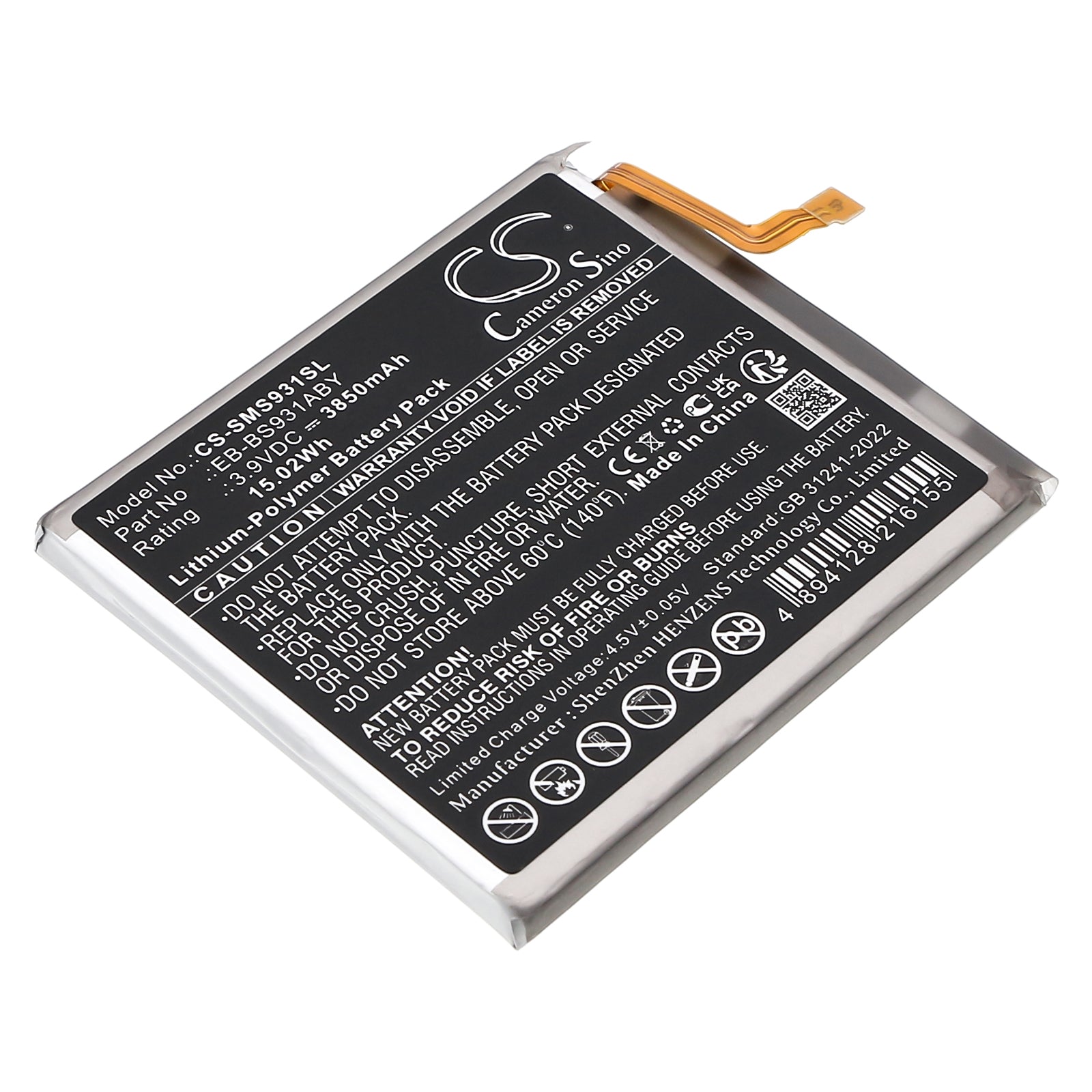 3.9V, Li-Polymer, 3850mAh, Battery fits Samsung Galaxy S25 5G, SM-S9310, 15.02Wh Mobile, SmartPhone Cameron Sino Technology Limited