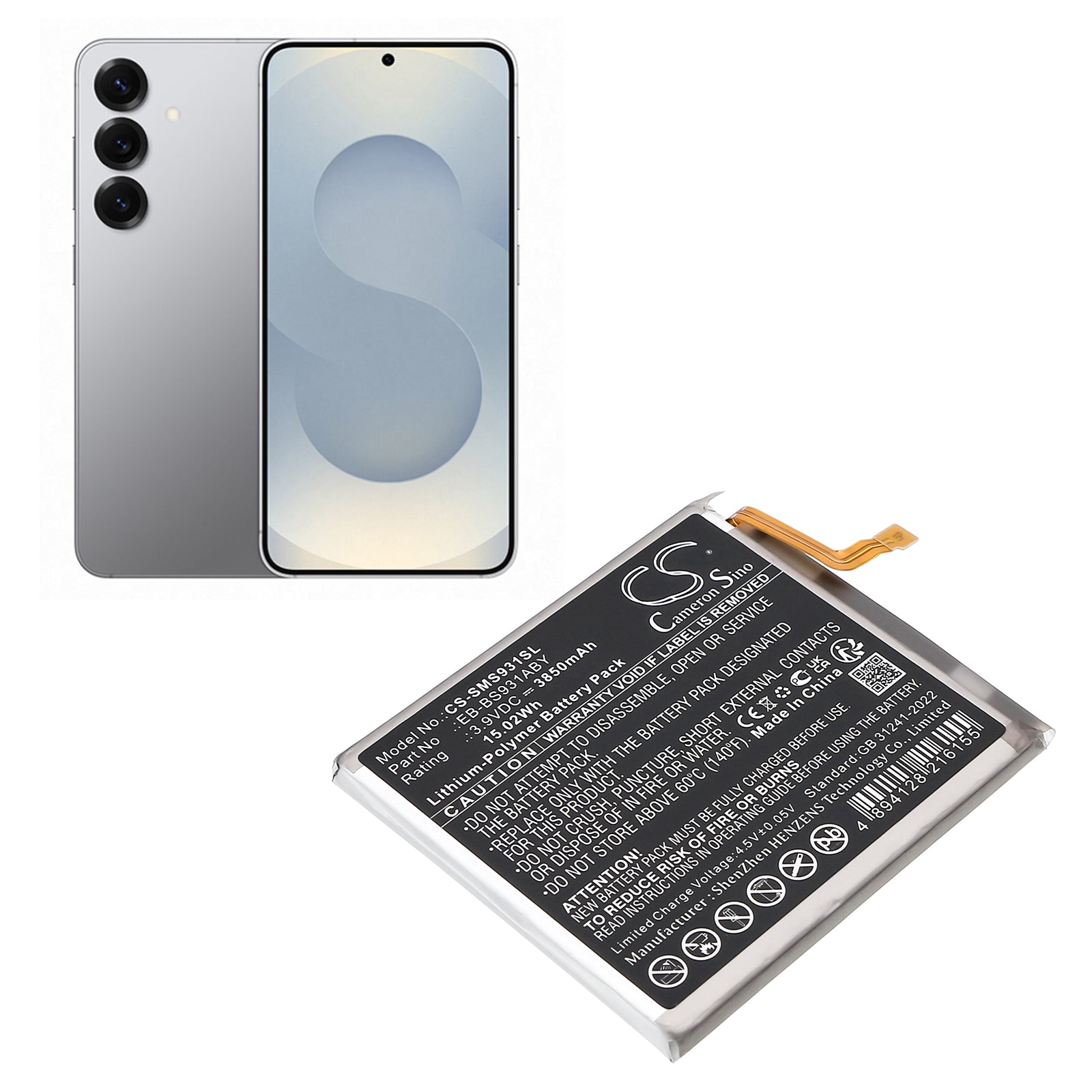 3.9V, Li-Polymer, 3850mAh, Battery fits Samsung Galaxy S25 5G, SM-S9310, 15.02Wh Mobile, SmartPhone Cameron Sino Technology Limited