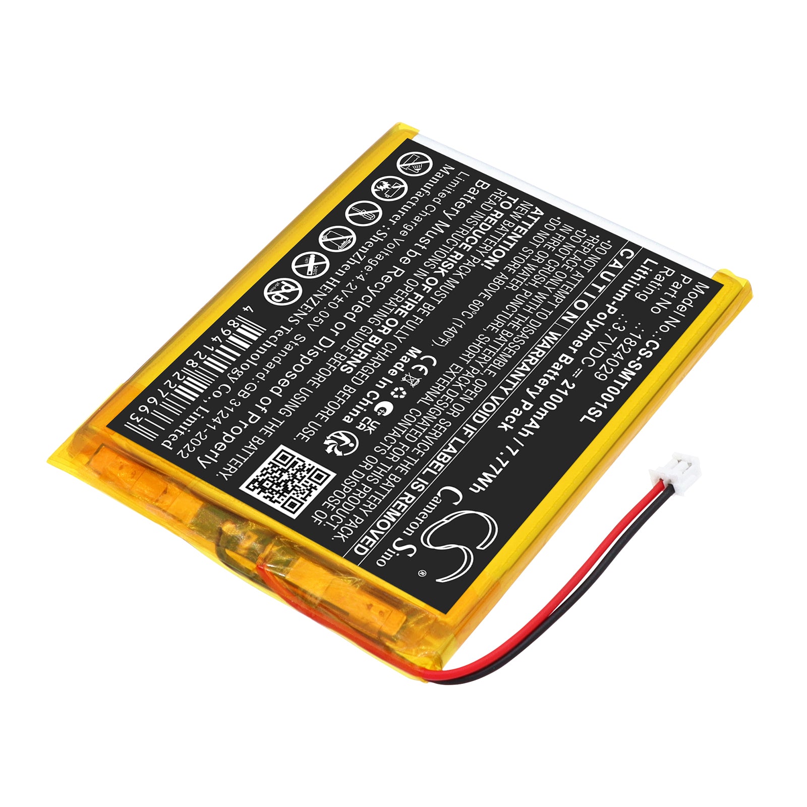 3.7V, Li-Polymer, 2100mAh, Battery fits Somfy 1824029, TaHoma Pad io, 7.77Wh Smart Home Cameron Sino Technology Limited