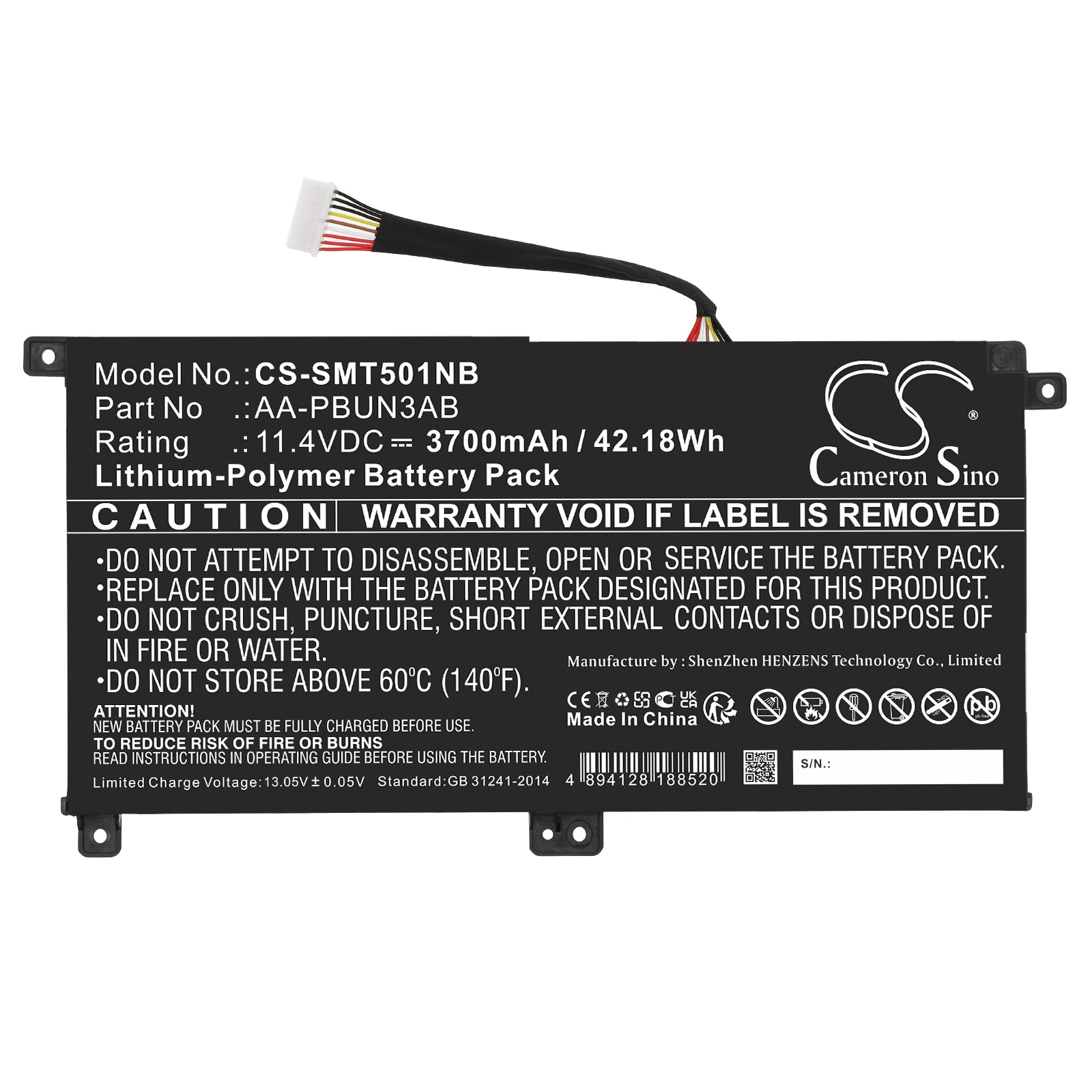 Li-Polymer, Notebook, Laptop Battery fits Samsung 300e4m Series, 300e4m-k01, 11.4V, 3700mAh Notebook, Laptop Cameron Sino Technology Limited