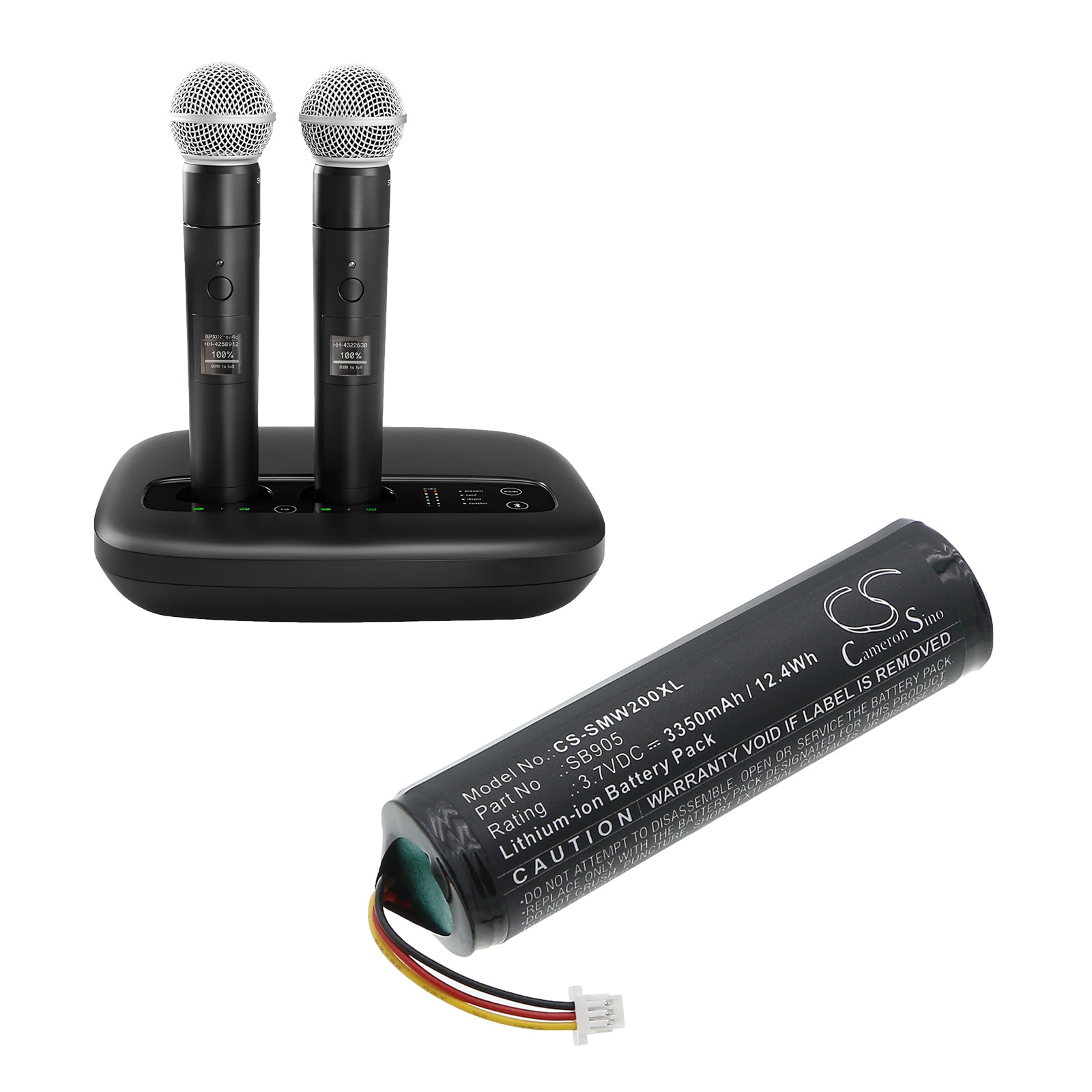 3.7V, Li-ion, 3350mAh, Battery fits Shure MXW Handheld Transmitter, MXW2 Handheld Transmitter, 12.4Wh Transmitters & Receiver Cameron Sino Technology Limited