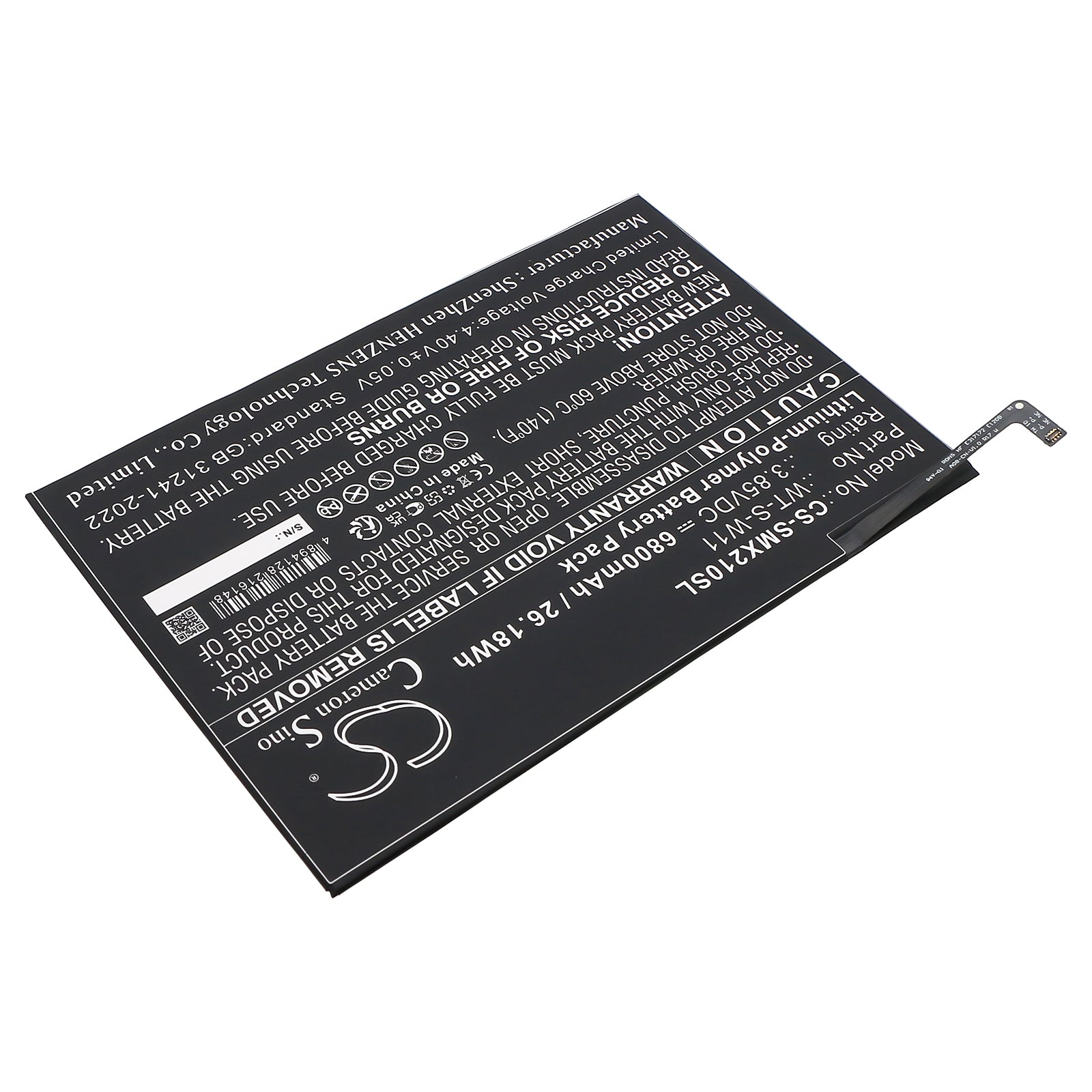 3.85V, Li-Polymer, 6800mAh, Battery fits Samsung Galaxy Tab A9+ 5G 11, SM-X210, 26.18Wh Tablet Cameron Sino Technology Limited